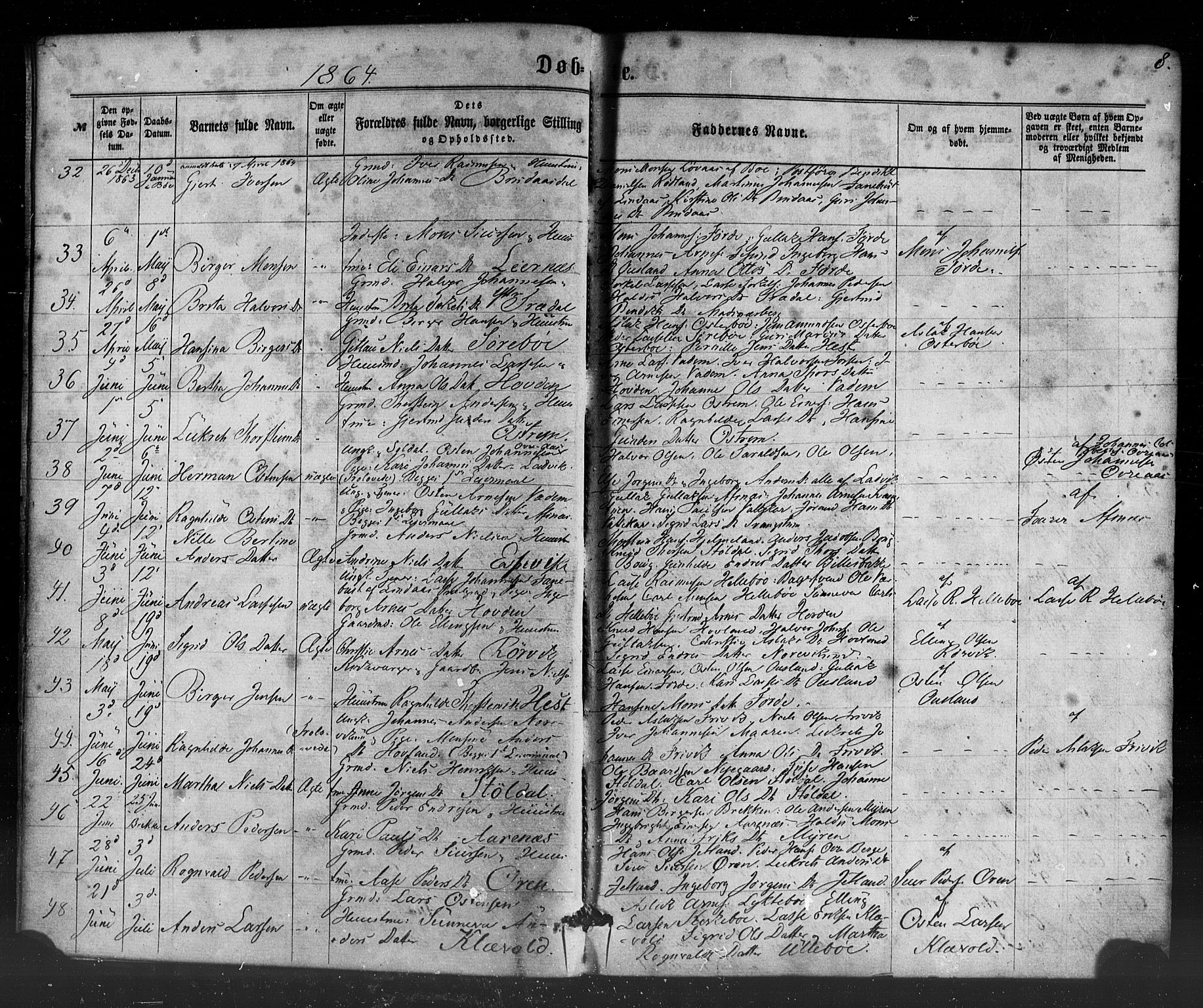 Lavik sokneprestembete, AV/SAB-A-80901: Parish register (official) no. A 4, 1864-1881, p. 8