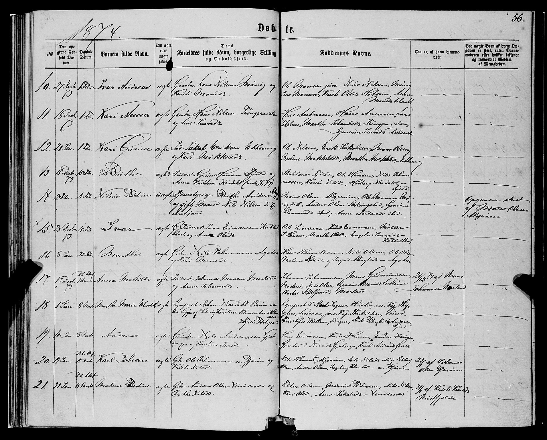 Fjell sokneprestembete, SAB/A-75301/H/Haa: Parish register (official) no. A 3, 1864-1877, p. 56
