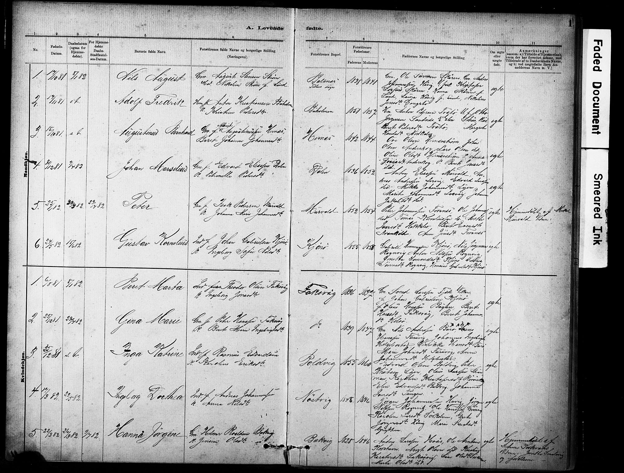 Ministerialprotokoller, klokkerbøker og fødselsregistre - Sør-Trøndelag, AV/SAT-A-1456/635/L0551: Parish register (official) no. 635A01, 1882-1899, p. 1