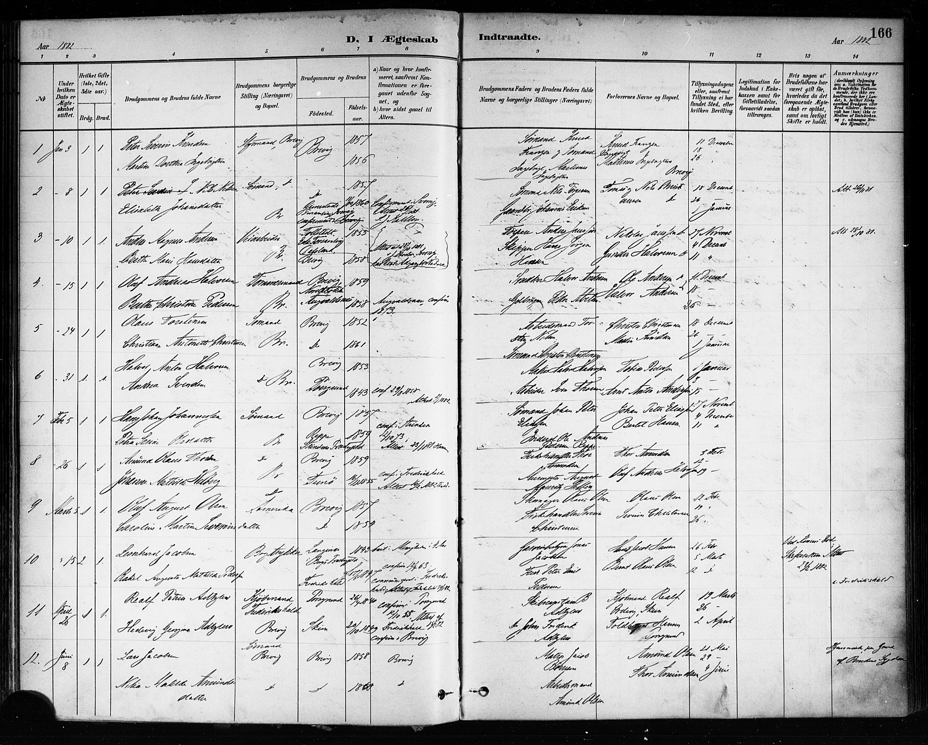 Brevik kirkebøker, SAKO/A-255/F/Fa/L0007: Parish register (official) no. 7, 1882-1900, p. 166