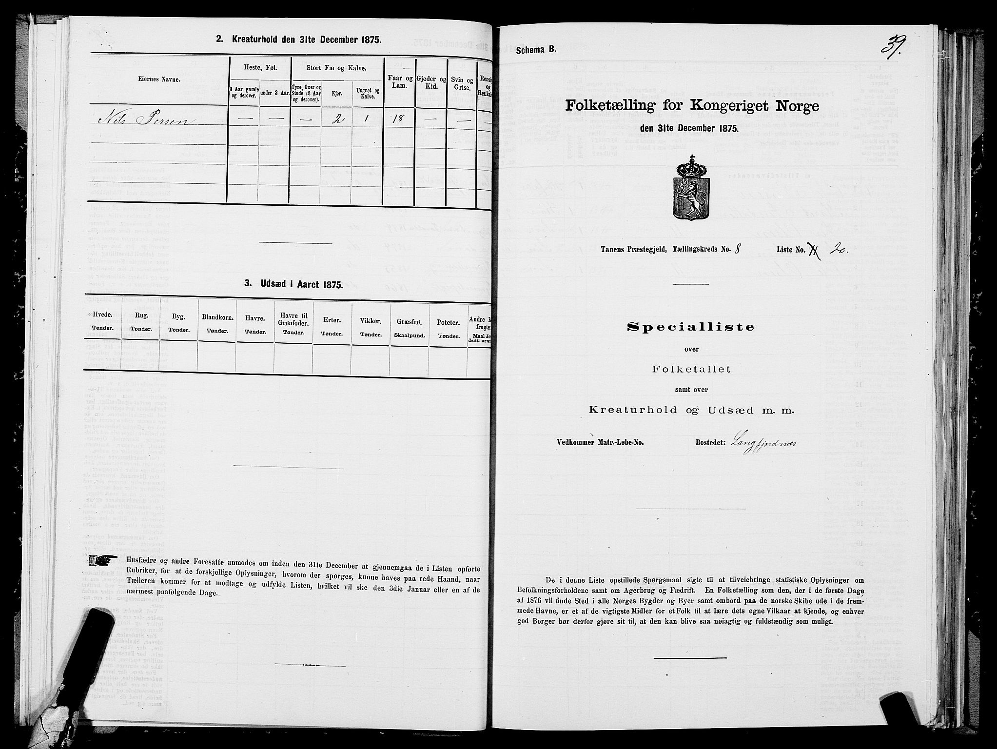 SATØ, 1875 census for 2025P Tana, 1875, p. 3039