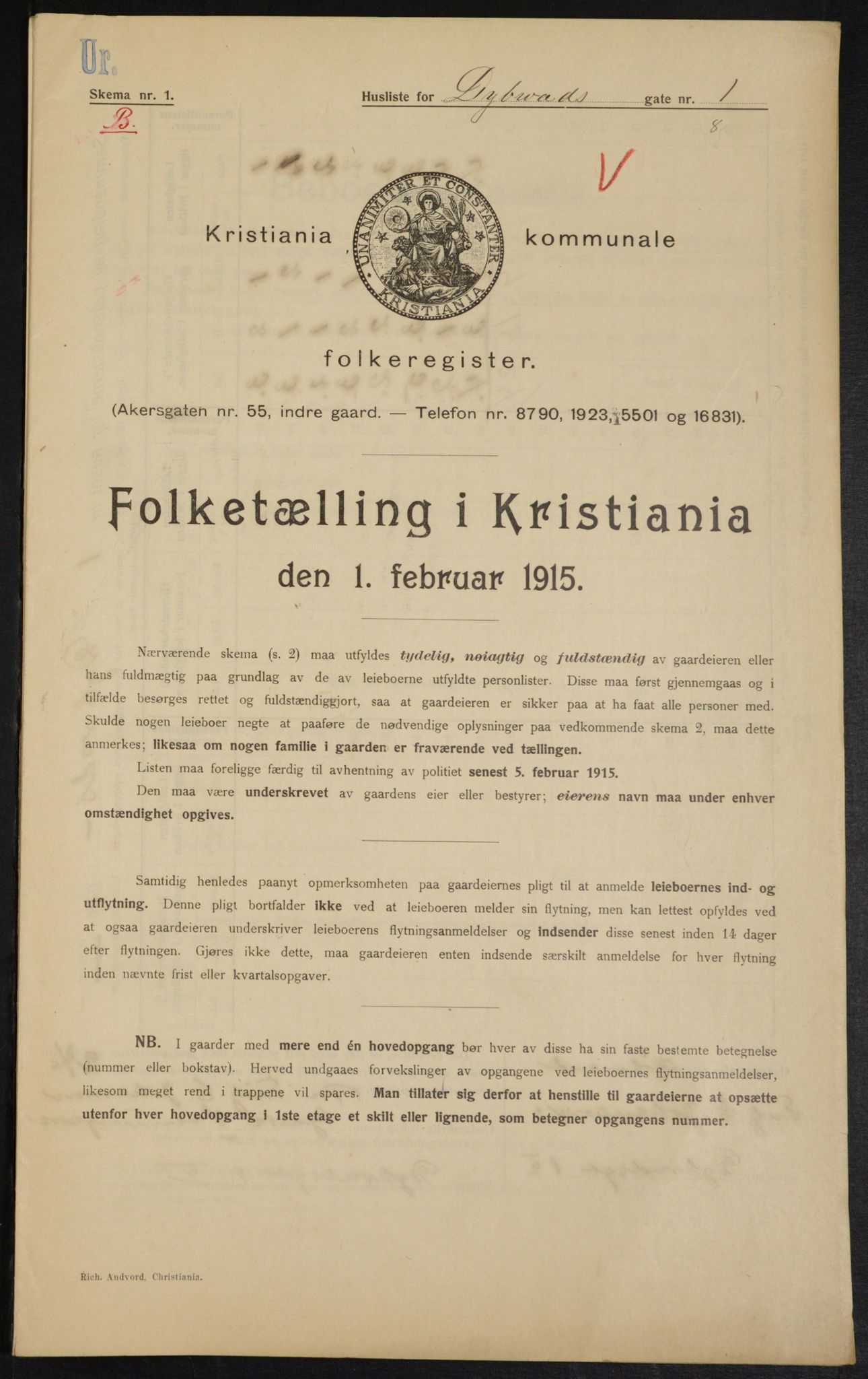 OBA, Municipal Census 1915 for Kristiania, 1915, p. 17436