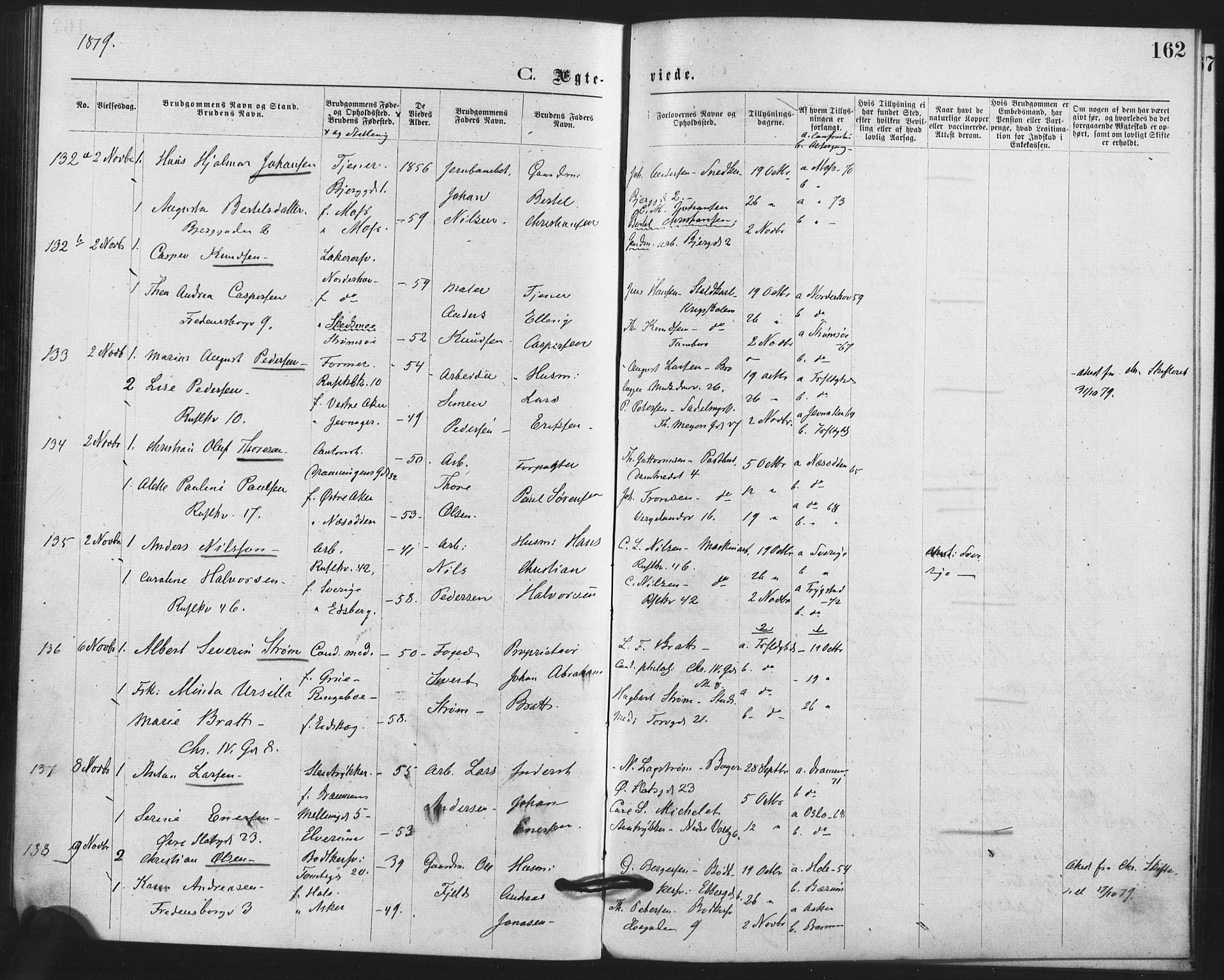 Trefoldighet prestekontor Kirkebøker, SAO/A-10882/F/Fc/L0002: Parish register (official) no. III 2, 1874-1881, p. 162
