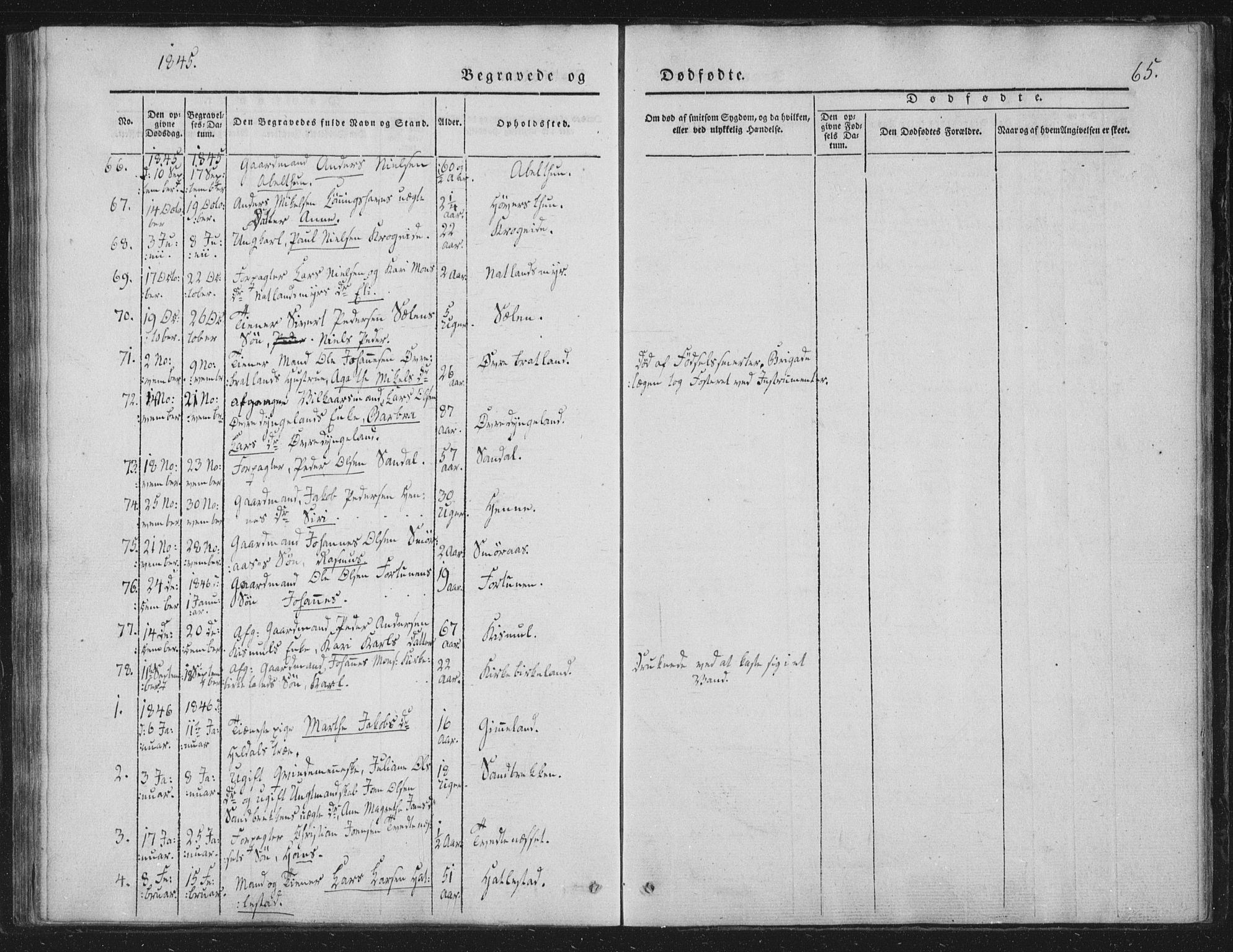 Fana Sokneprestembete, AV/SAB-A-75101/H/Haa/Haaa/L0010: Parish register (official) no. A 10, 1841-1851, p. 65