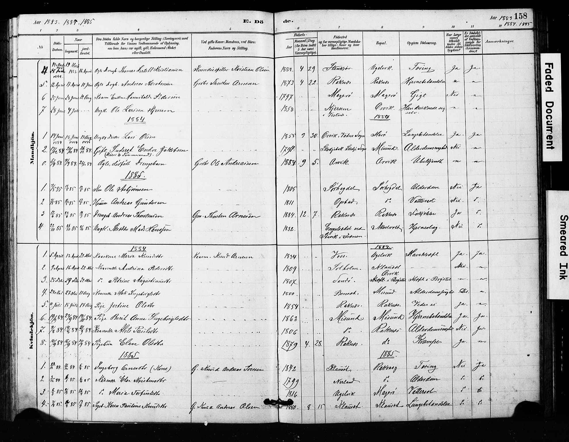 Ministerialprotokoller, klokkerbøker og fødselsregistre - Møre og Romsdal, SAT/A-1454/563/L0737: Parish register (copy) no. 563C01, 1878-1916, p. 158