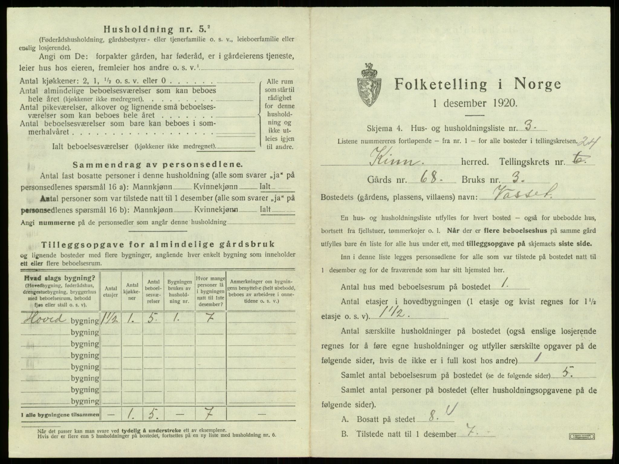 SAB, 1920 census for Kinn, 1920, p. 1173