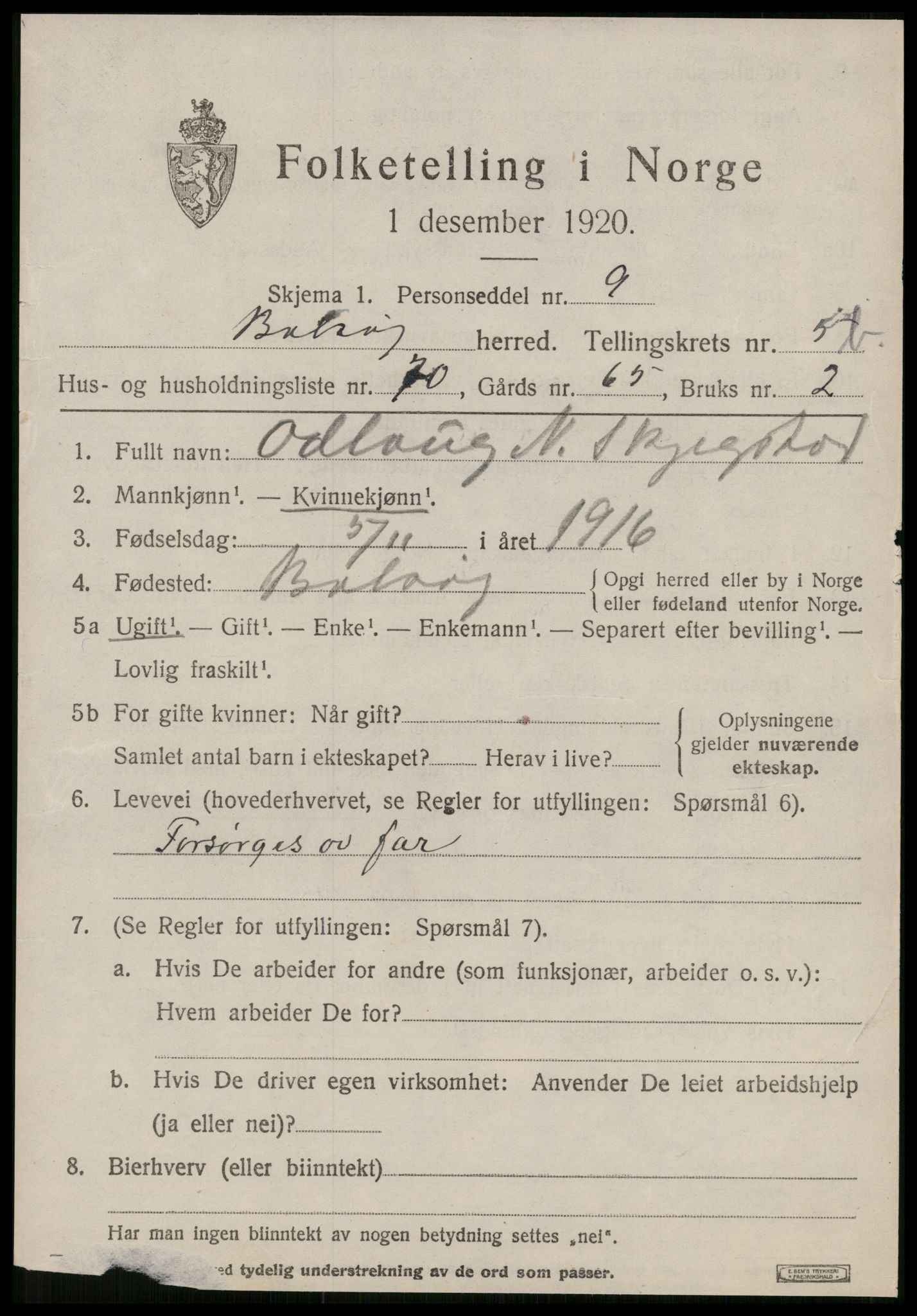 SAT, 1920 census for Bolsøy, 1920, p. 8225