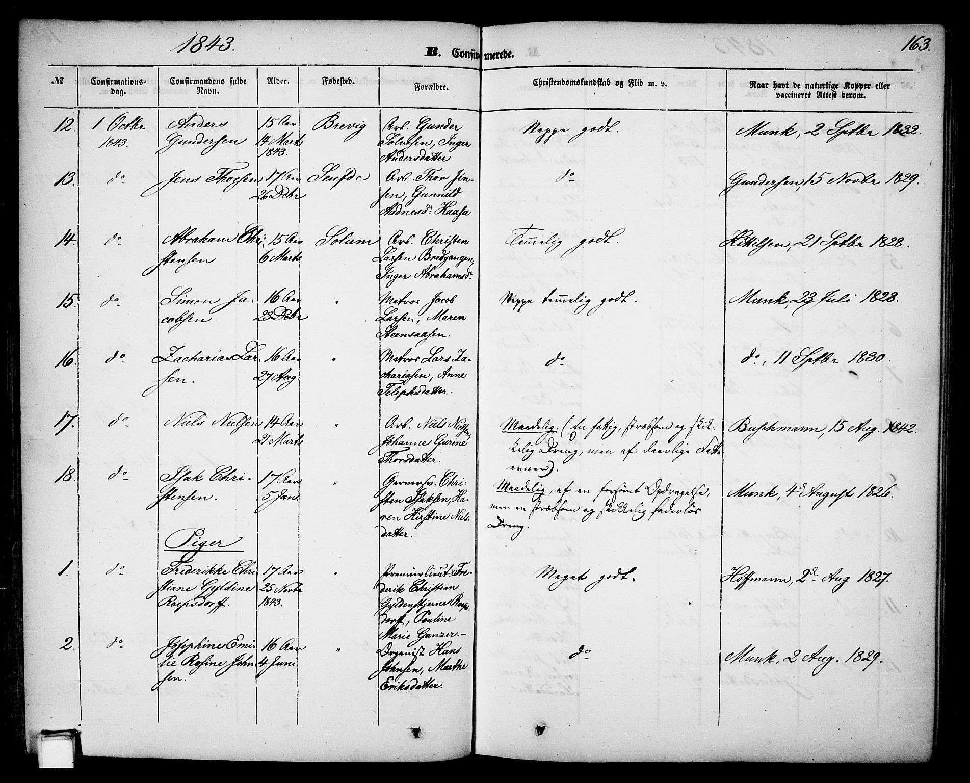 Skien kirkebøker, AV/SAKO-A-302/G/Ga/L0004: Parish register (copy) no. 4, 1843-1867, p. 163