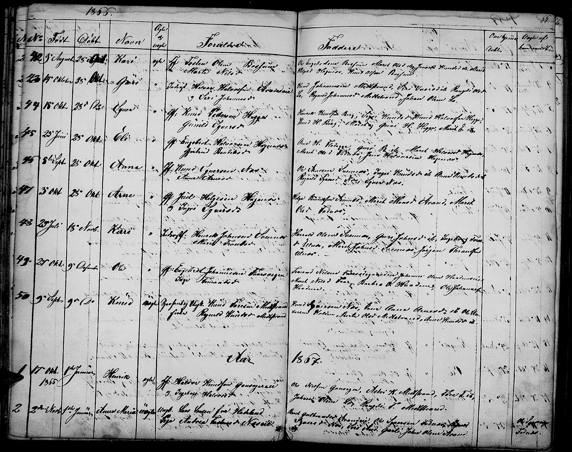 Nord-Aurdal prestekontor, SAH/PREST-132/H/Ha/Hab/L0003: Parish register (copy) no. 3, 1842-1882, p. 55