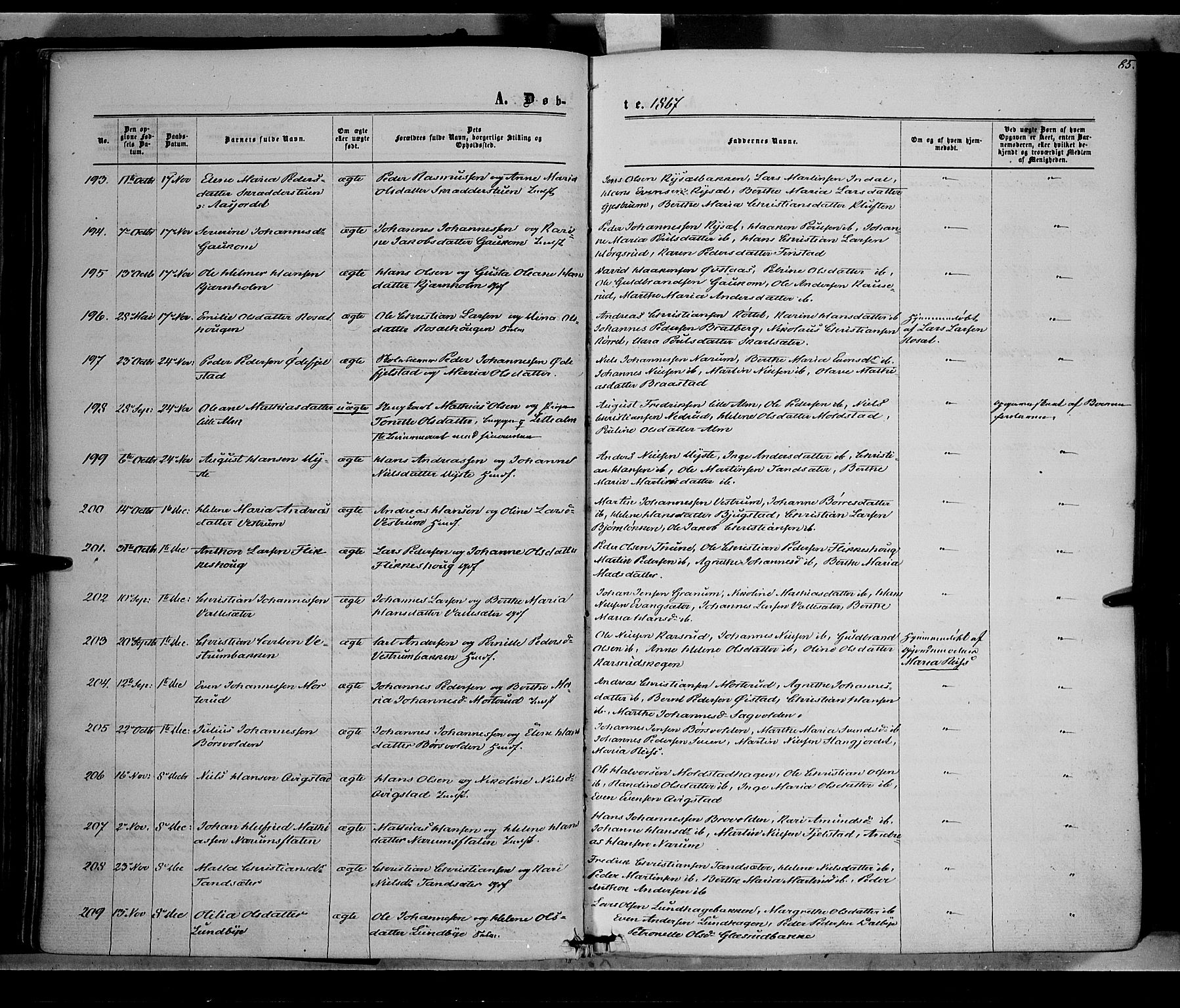 Vestre Toten prestekontor, SAH/PREST-108/H/Ha/Haa/L0007: Parish register (official) no. 7, 1862-1869, p. 85