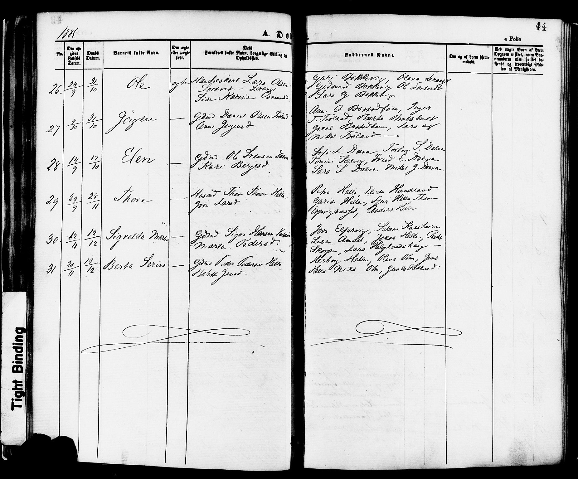 Nedstrand sokneprestkontor, SAST/A-101841/01/IV: Parish register (official) no. A 11, 1877-1887, p. 44