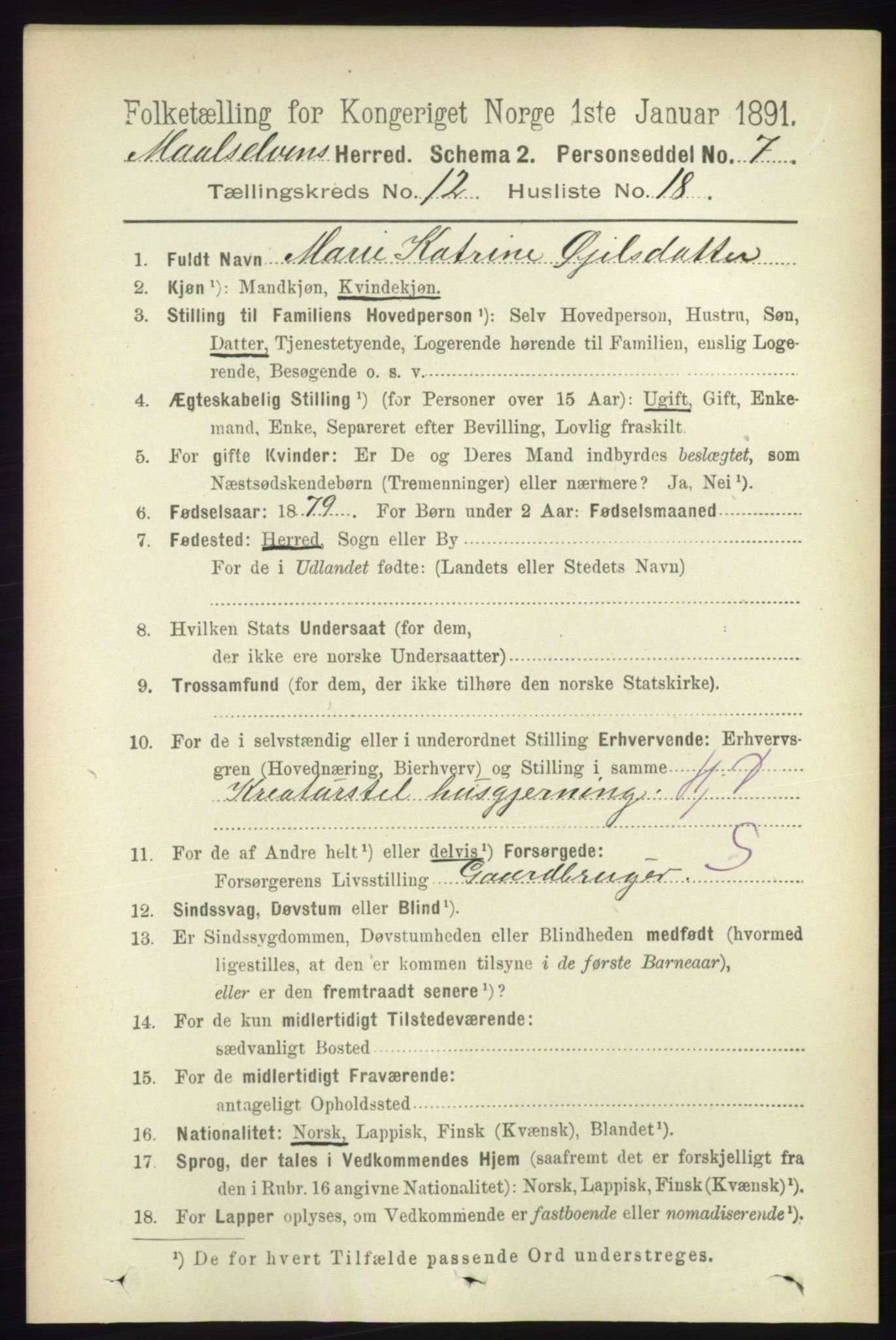 RA, 1891 census for 1924 Målselv, 1891, p. 3916
