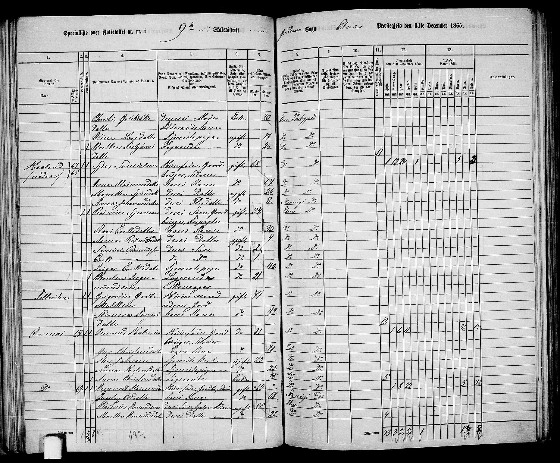 RA, 1865 census for Etne, 1865, p. 60