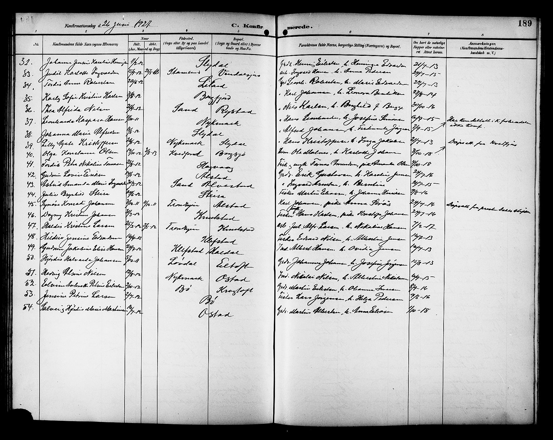 Ministerialprotokoller, klokkerbøker og fødselsregistre - Nordland, AV/SAT-A-1459/880/L1141: Parish register (copy) no. 880C03, 1893-1928, p. 189