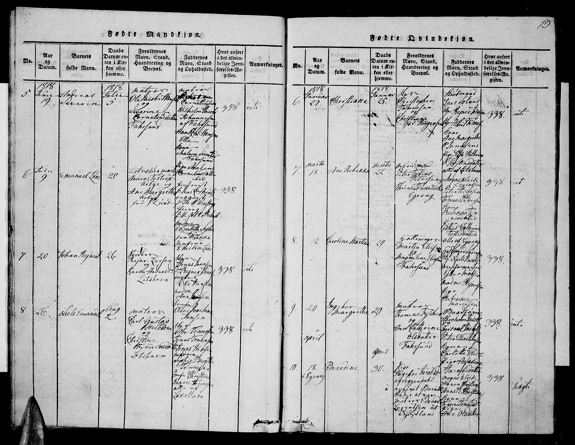Farsund sokneprestkontor, SAK/1111-0009/F/Fa/L0002: Parish register (official) no. A 2, 1815-1836, p. 13