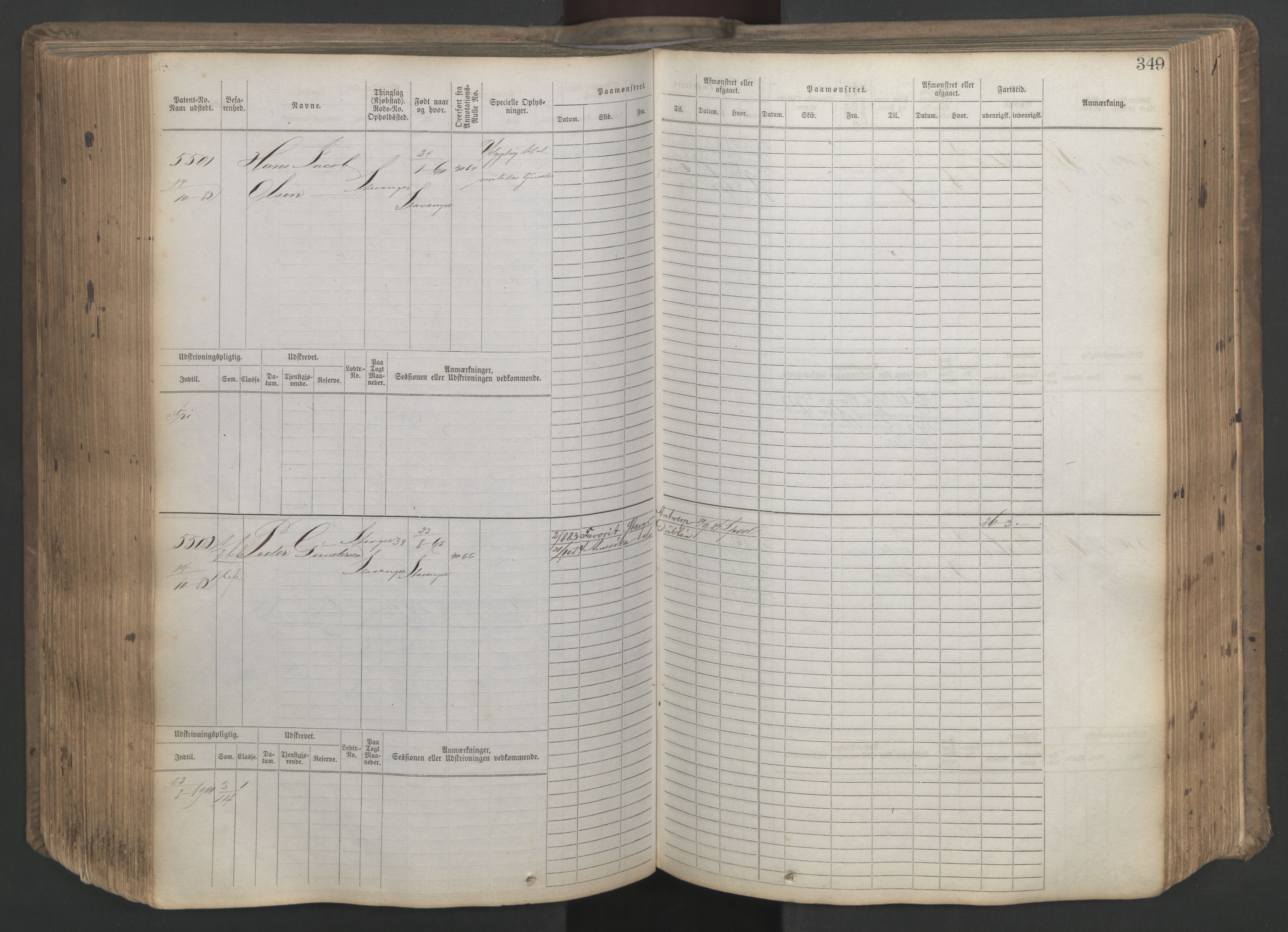 Stavanger sjømannskontor, SAST/A-102006/F/Fb/Fbb/L0020: Sjøfartshovedrulle patnentnr. 4803-6004 (dublett), 1879, p. 354