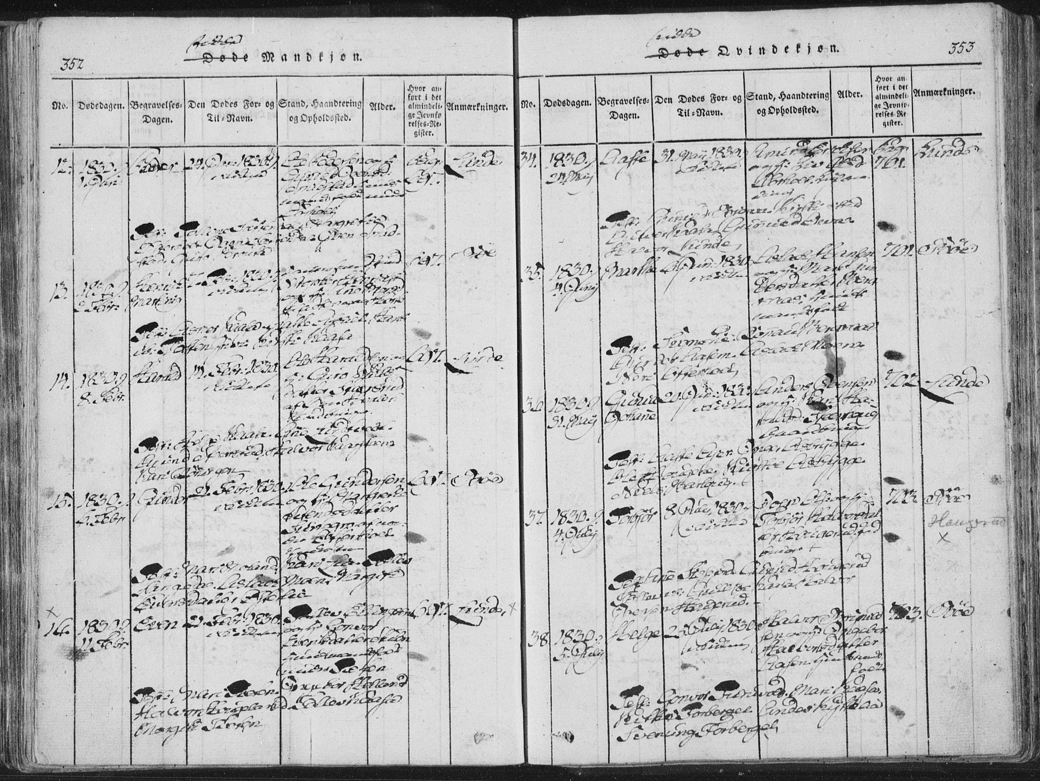 Bø kirkebøker, SAKO/A-257/F/Fa/L0006: Parish register (official) no. 6, 1815-1831, p. 352-353