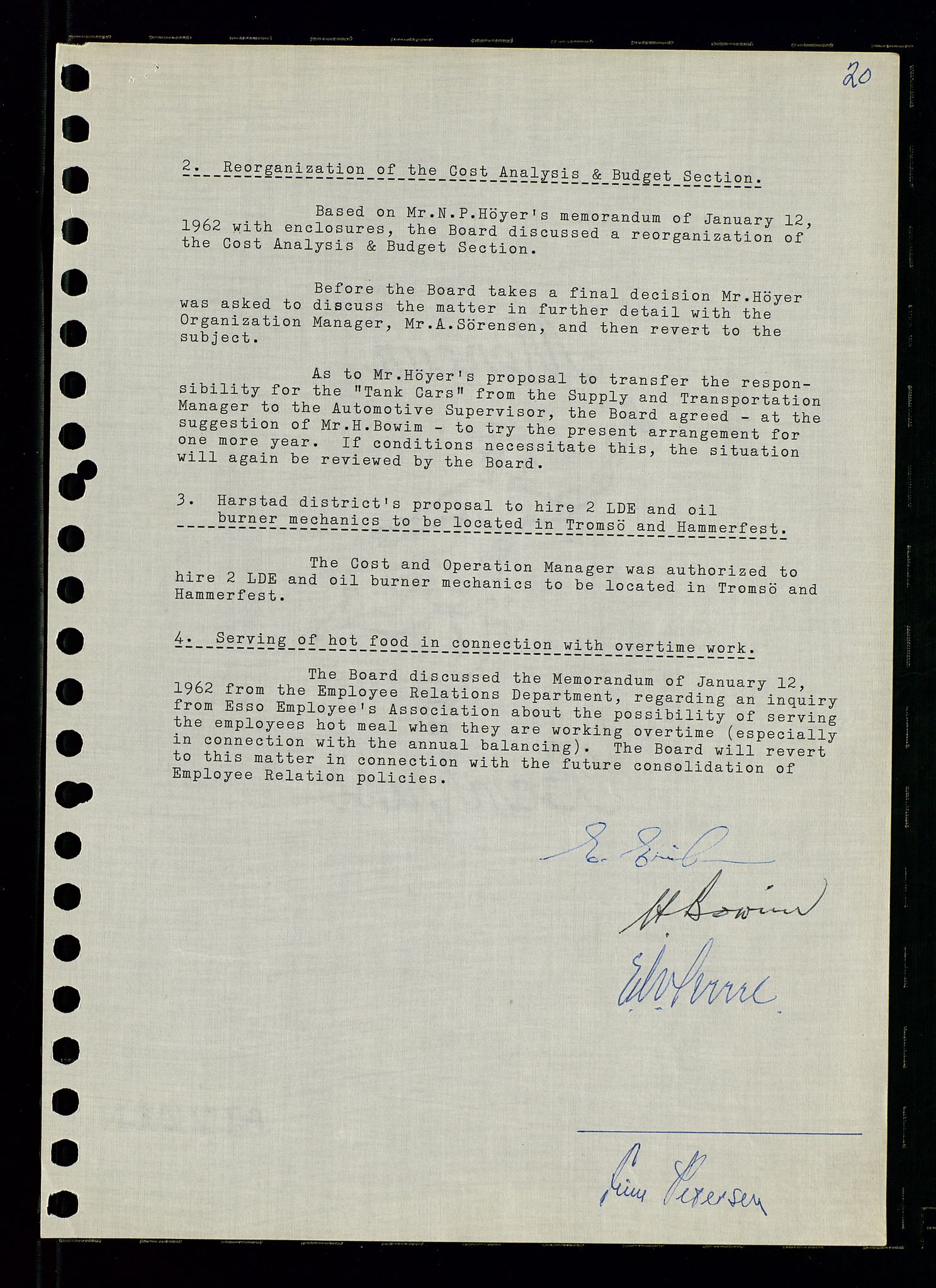 Pa 0982 - Esso Norge A/S, AV/SAST-A-100448/A/Aa/L0001/0003: Den administrerende direksjon Board minutes (styrereferater) / Den administrerende direksjon Board minutes (styrereferater), 1962, p. 20