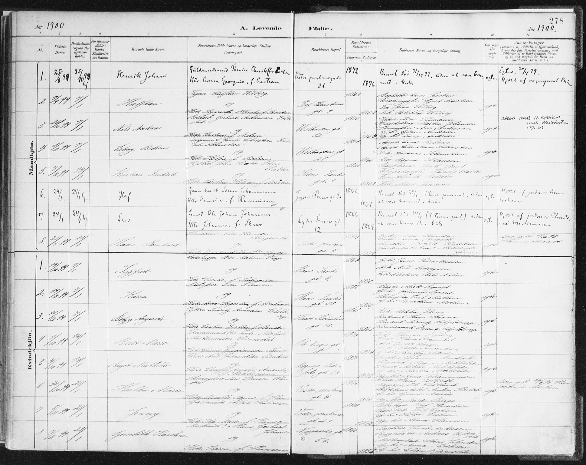 Johanneskirken sokneprestembete, AV/SAB-A-76001/H/Haa/L0001: Parish register (official) no. A 1, 1885-1900, p. 278