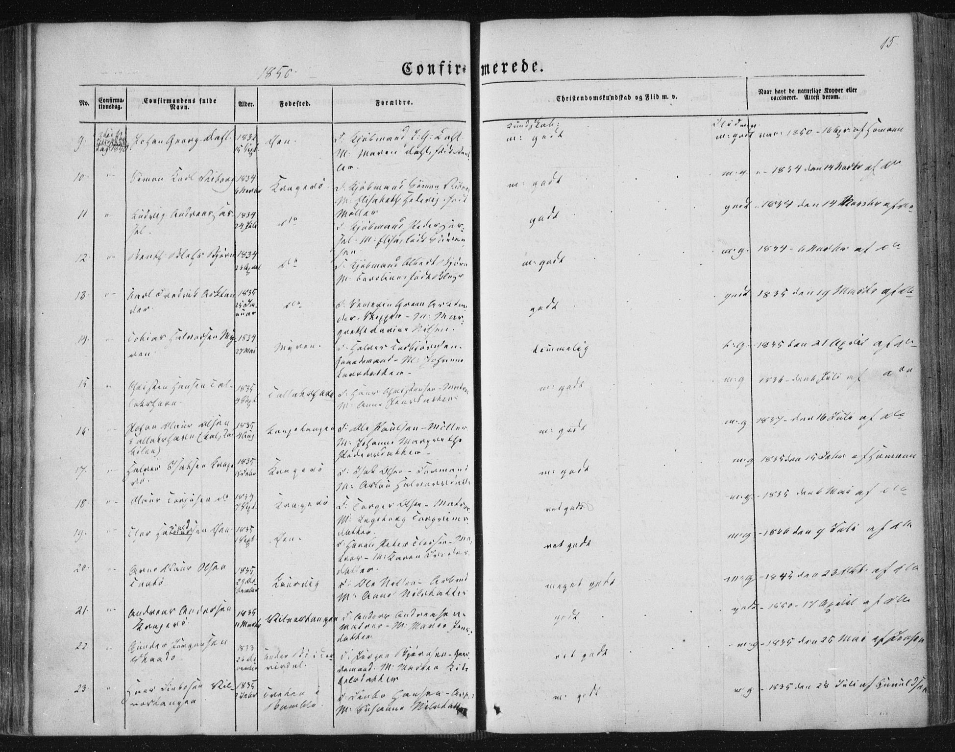 Kragerø kirkebøker, SAKO/A-278/F/Fa/L0006: Parish register (official) no. 6, 1847-1861, p. 15