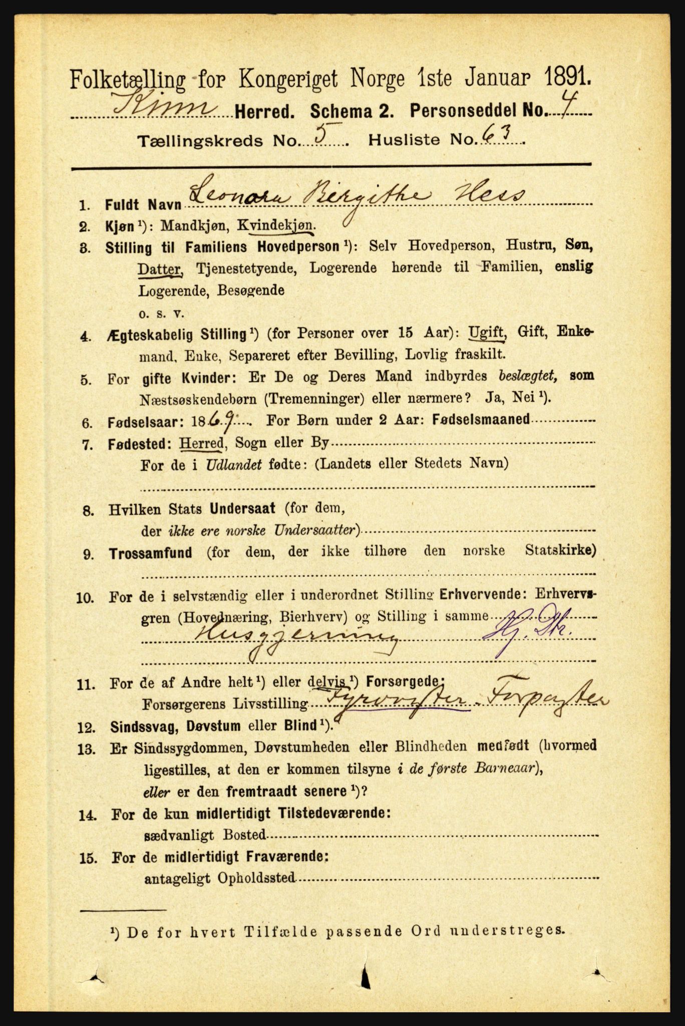 RA, 1891 census for 1437 Kinn, 1891, p. 2157