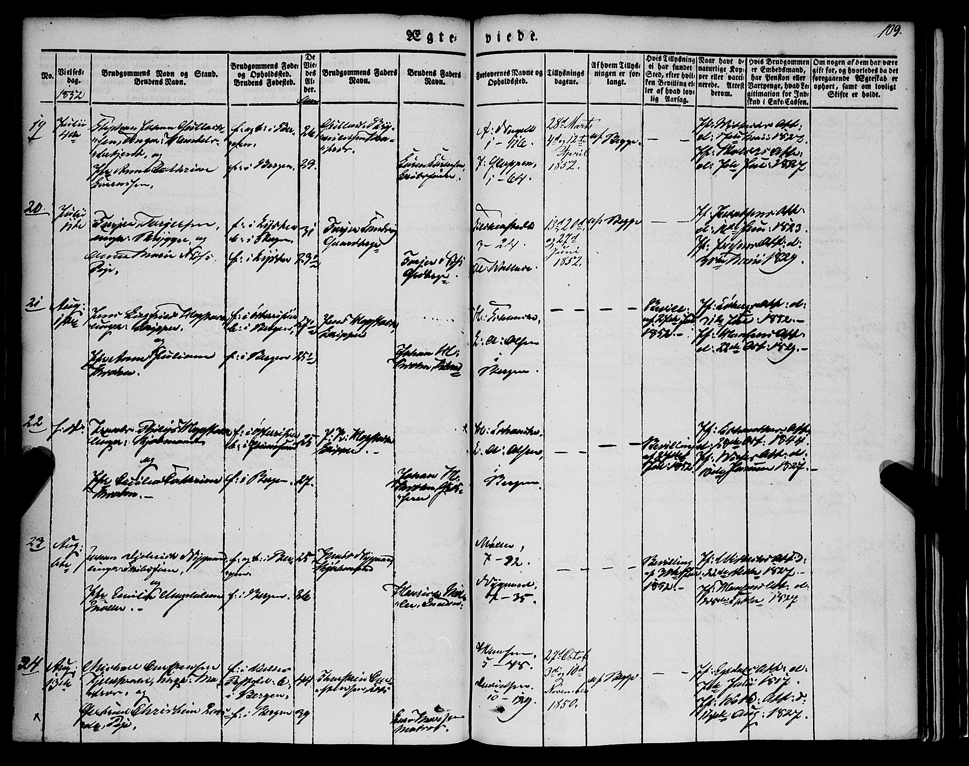 Nykirken Sokneprestembete, AV/SAB-A-77101/H/Haa/L0031: Parish register (official) no. D 1, 1834-1861, p. 109