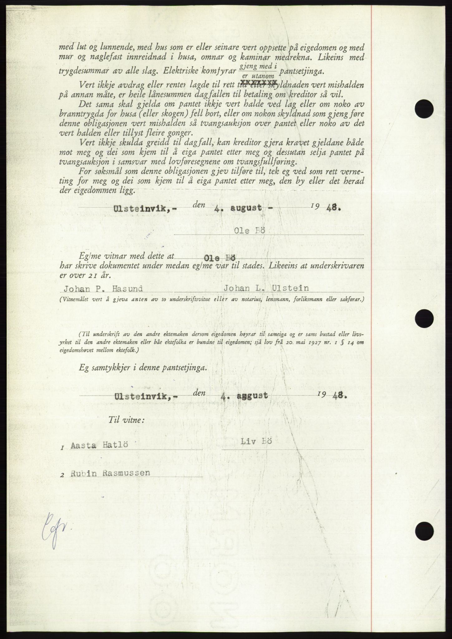 Søre Sunnmøre sorenskriveri, AV/SAT-A-4122/1/2/2C/L0116: Mortgage book no. 4B, 1948-1949, Diary no: : 1033/1948