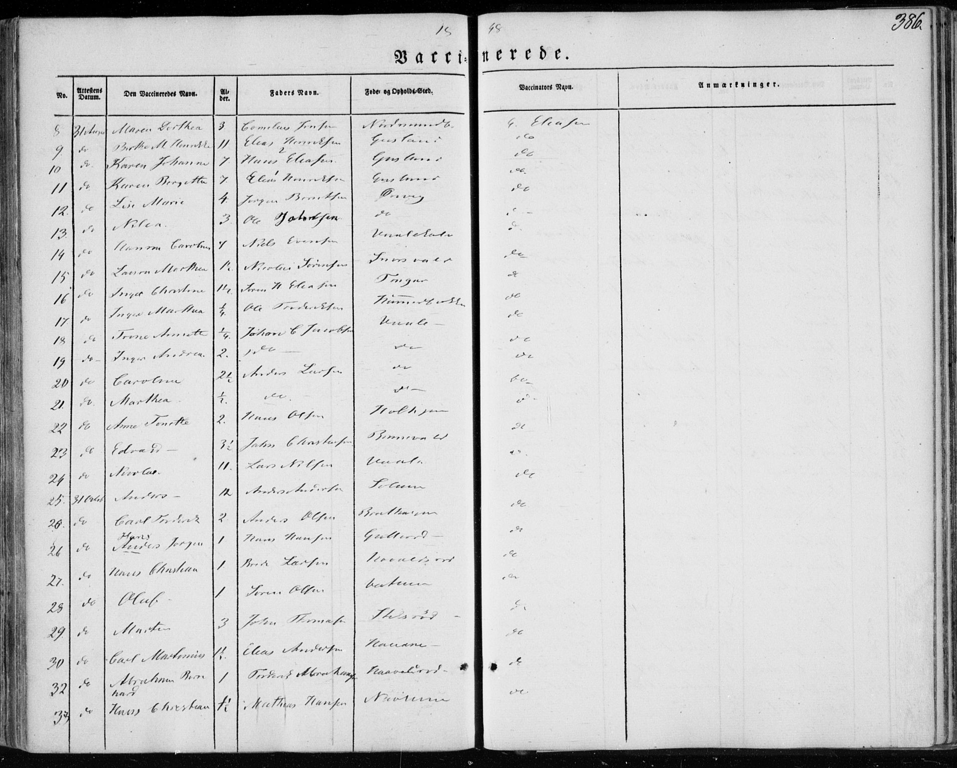 Brunlanes kirkebøker, AV/SAKO-A-342/F/Fa/L0004: Parish register (official) no. I 4, 1846-1862, p. 386