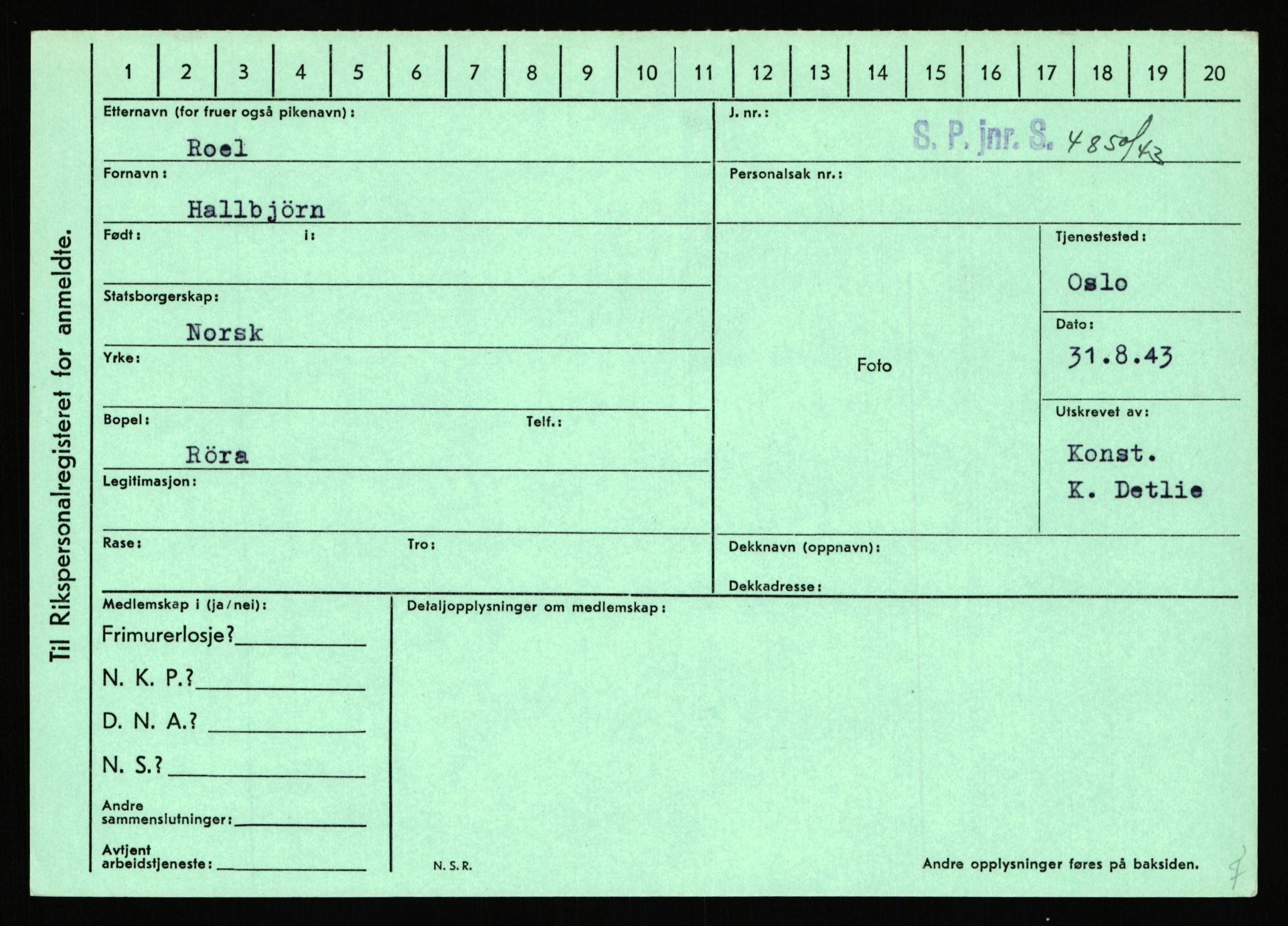 Statspolitiet - Hovedkontoret / Osloavdelingen, AV/RA-S-1329/C/Ca/L0013: Raa - Servold, 1943-1945, p. 1601