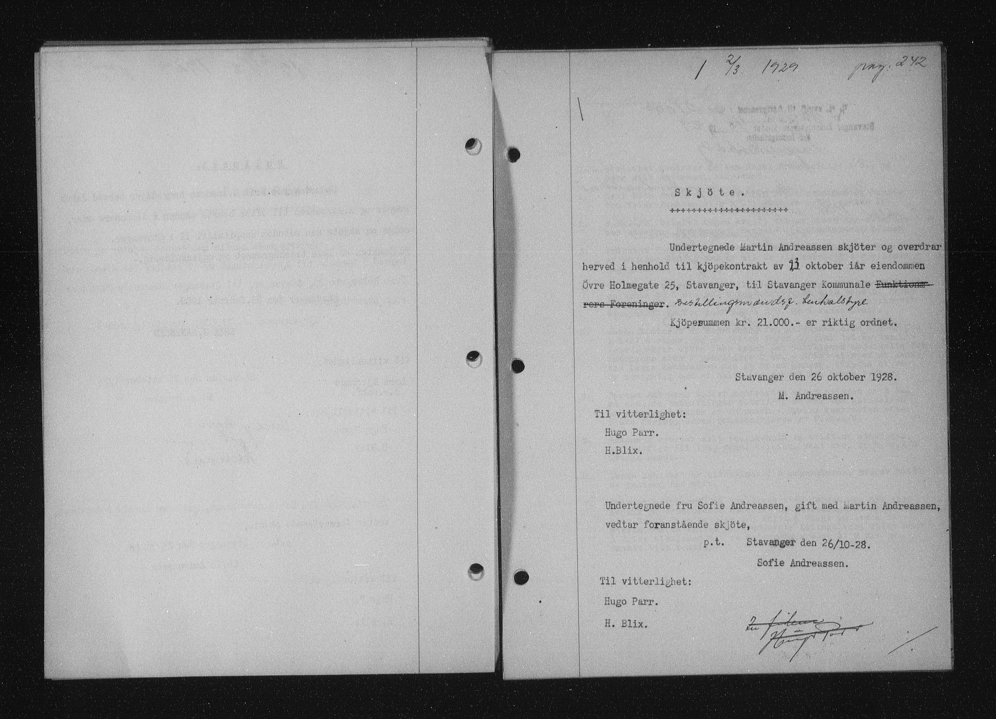 Stavanger byfogd, SAST/A-101408/001/4/41/410/410BB/L0055: Mortgage book no. 43, 1928-1929, Deed date: 02.03.1929