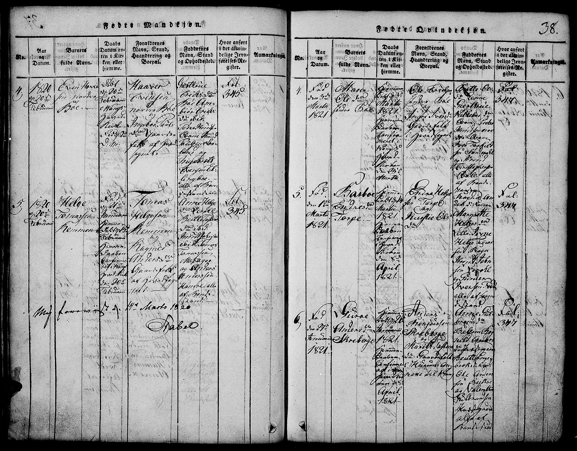 Vang prestekontor, Valdres, SAH/PREST-140/H/Hb/L0002: Parish register (copy) no. 2, 1814-1889, p. 38