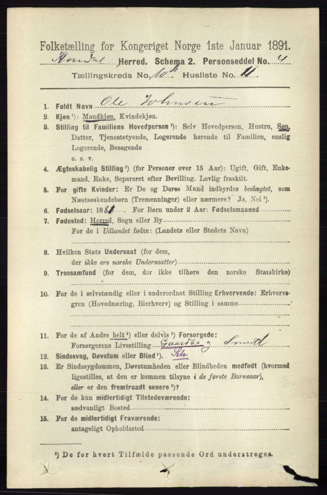 RA, 1891 census for 0416 Romedal, 1891, p. 5339