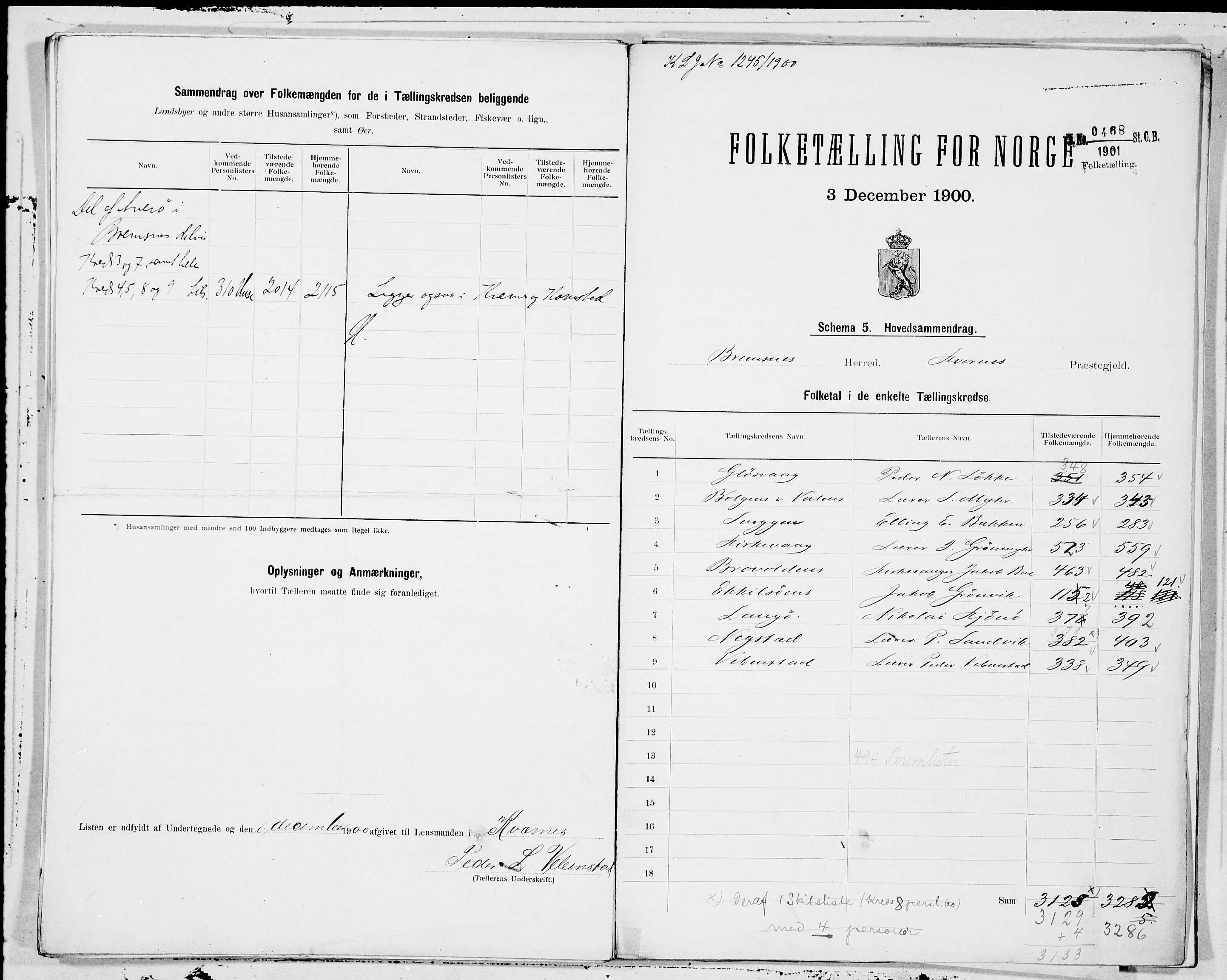 SAT, 1900 census for Bremsnes, 1900, p. 20