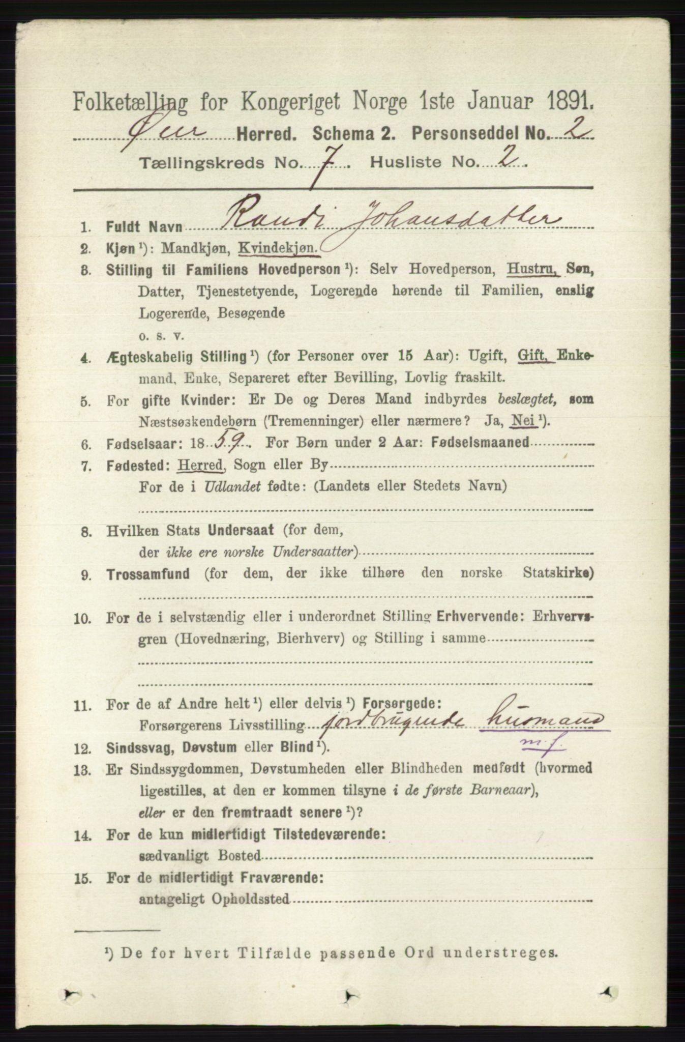 RA, 1891 census for 0521 Øyer, 1891, p. 2485