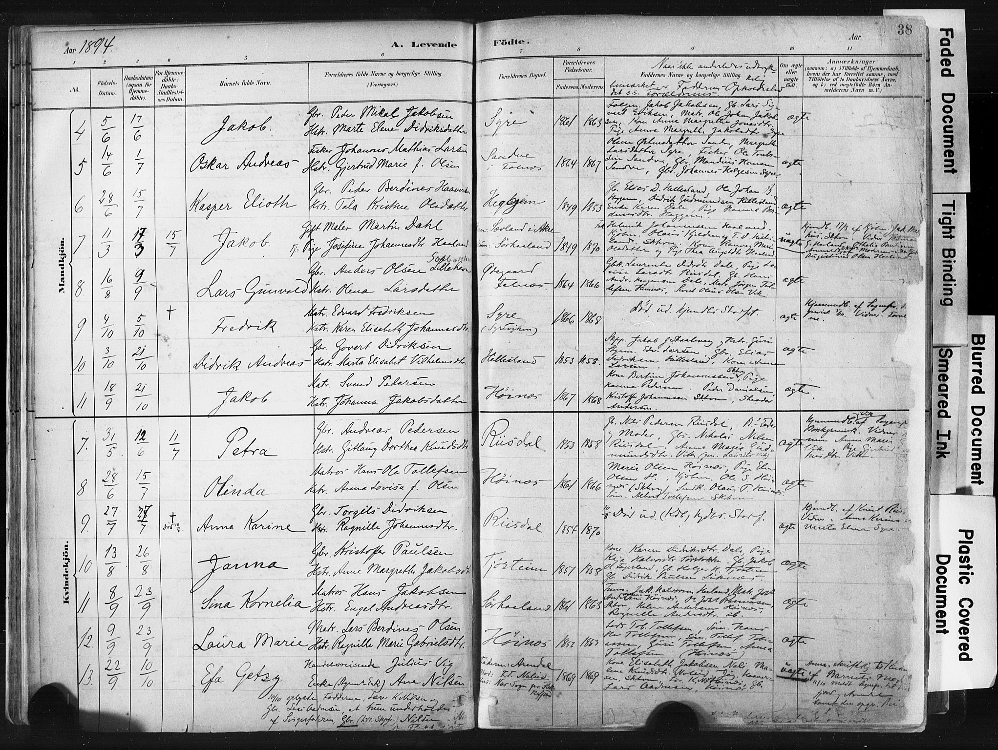 Skudenes sokneprestkontor, AV/SAST-A -101849/H/Ha/Haa/L0009: Parish register (official) no. A 6, 1882-1912, p. 38