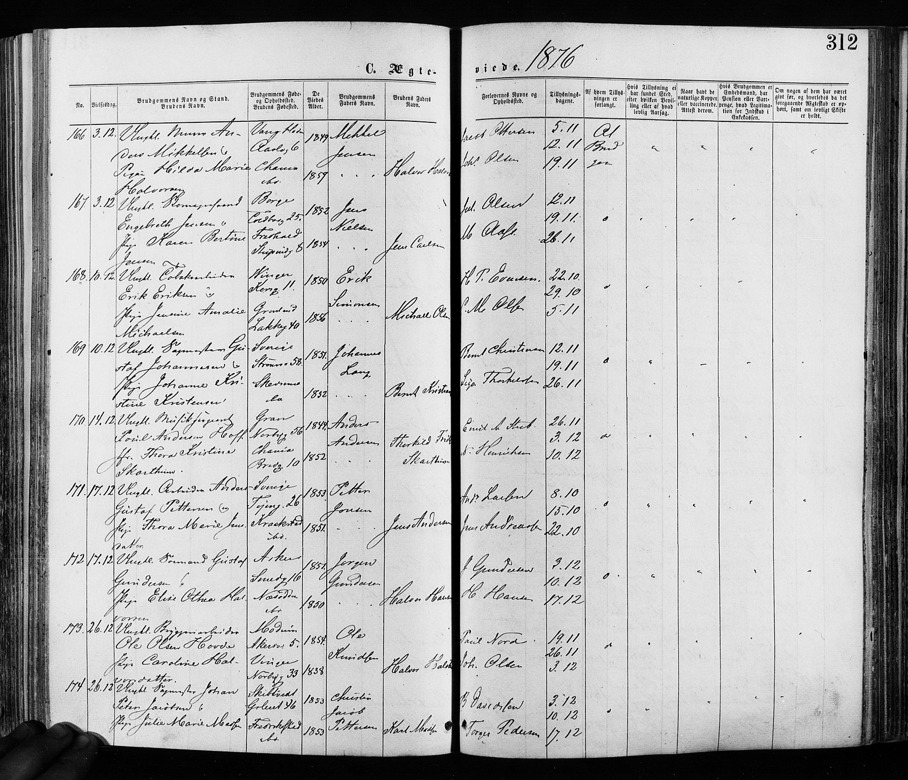 Grønland prestekontor Kirkebøker, AV/SAO-A-10848/F/Fa/L0005: Parish register (official) no. 5, 1869-1880, p. 312