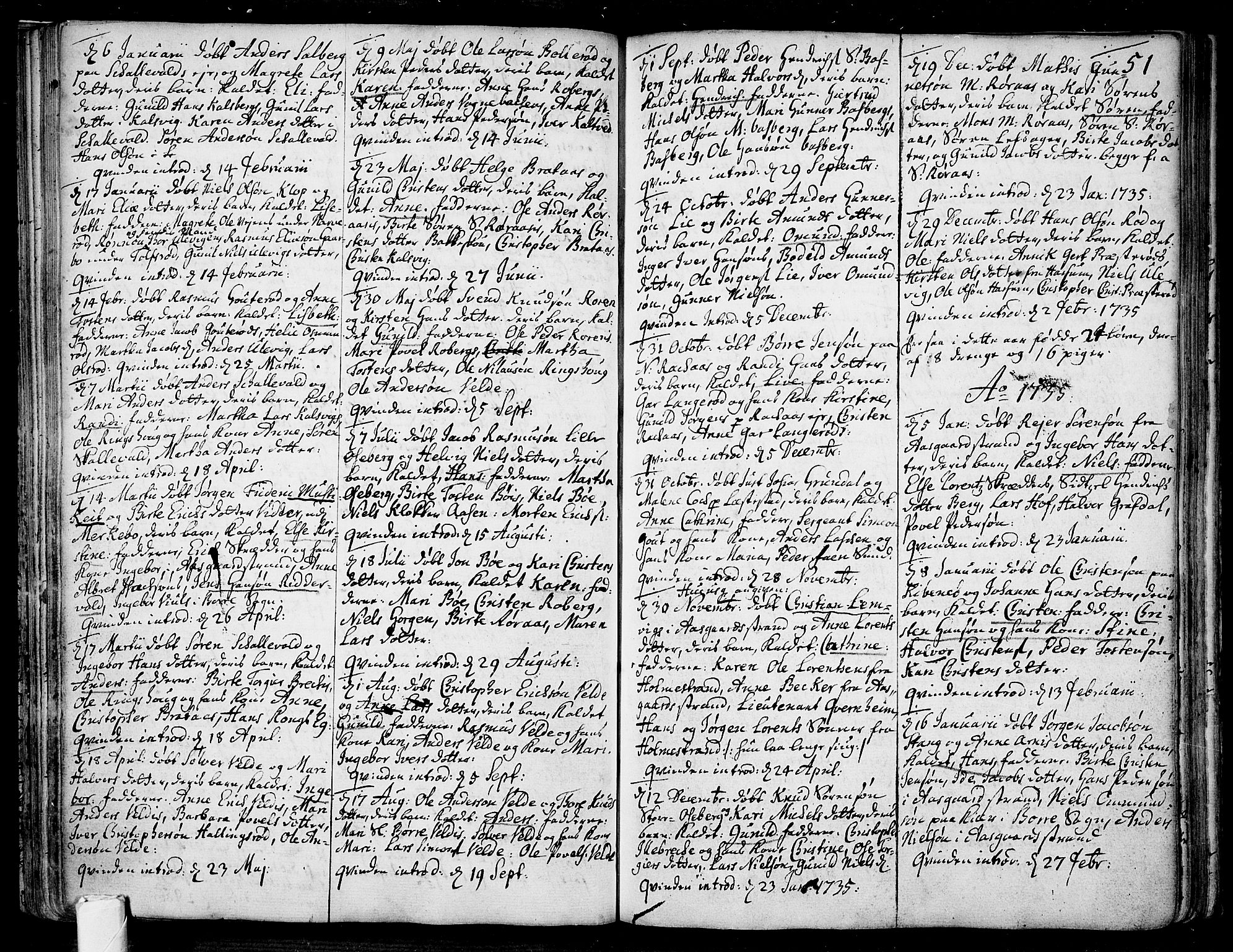 Sem kirkebøker, SAKO/A-5/F/Fb/L0001: Parish register (official) no. II 1, 1702-1764, p. 51