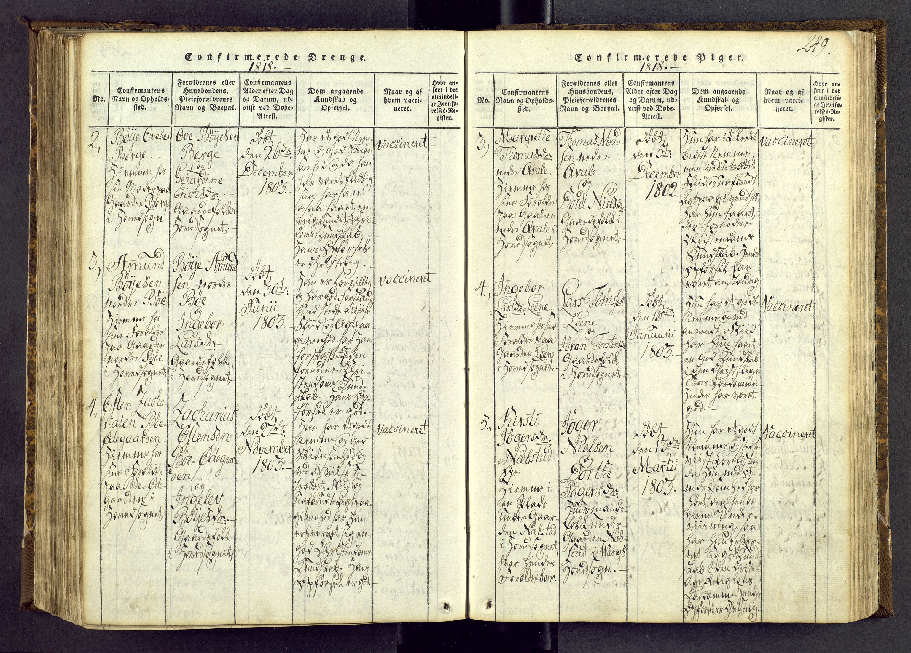 Vang prestekontor, Valdres, SAH/PREST-140/H/Ha/L0004: Parish register (official) no. 4, 1814-1831, p. 249