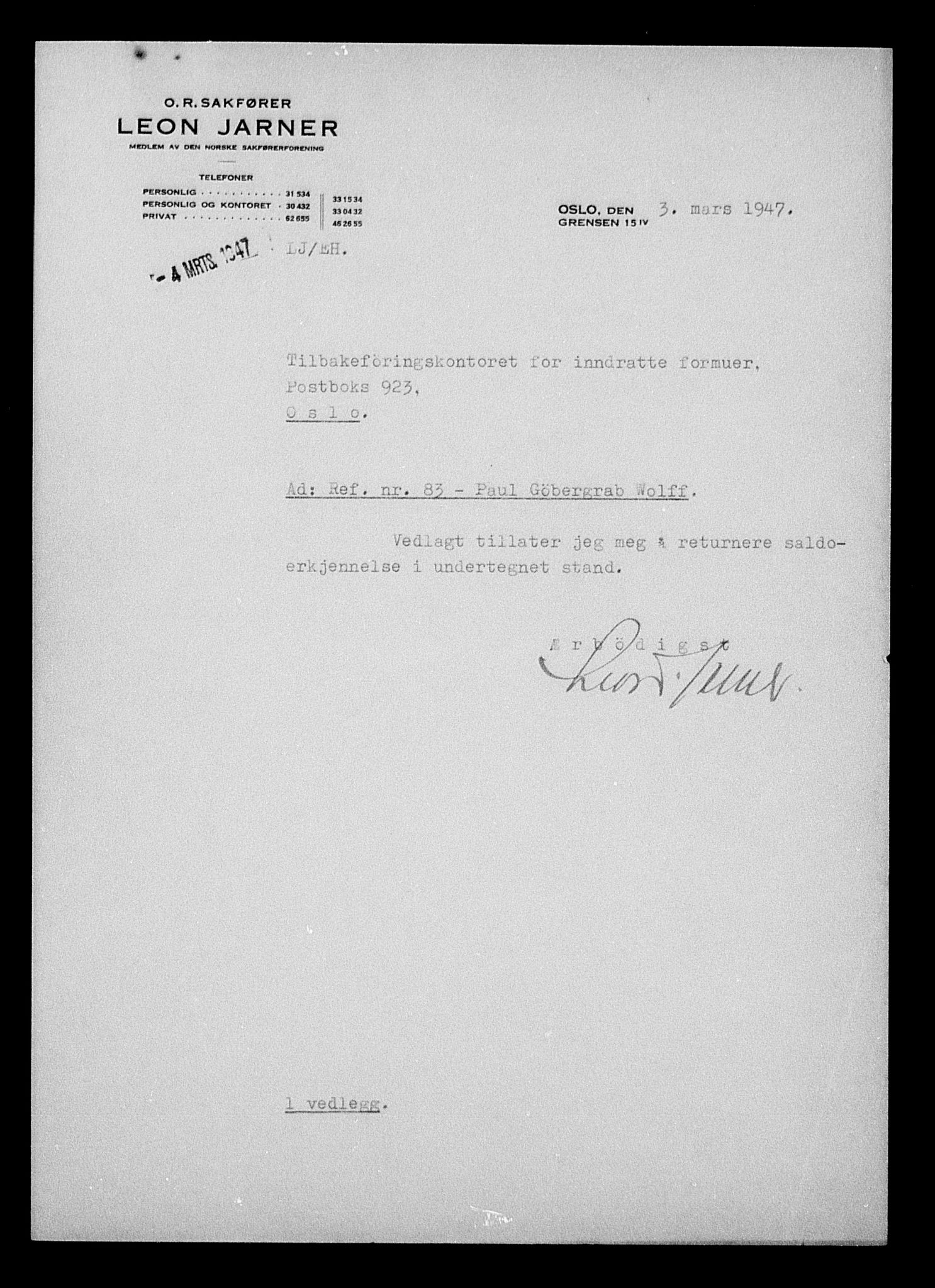 Justisdepartementet, Tilbakeføringskontoret for inndratte formuer, RA/S-1564/H/Hc/Hcc/L0986: --, 1945-1947, p. 611