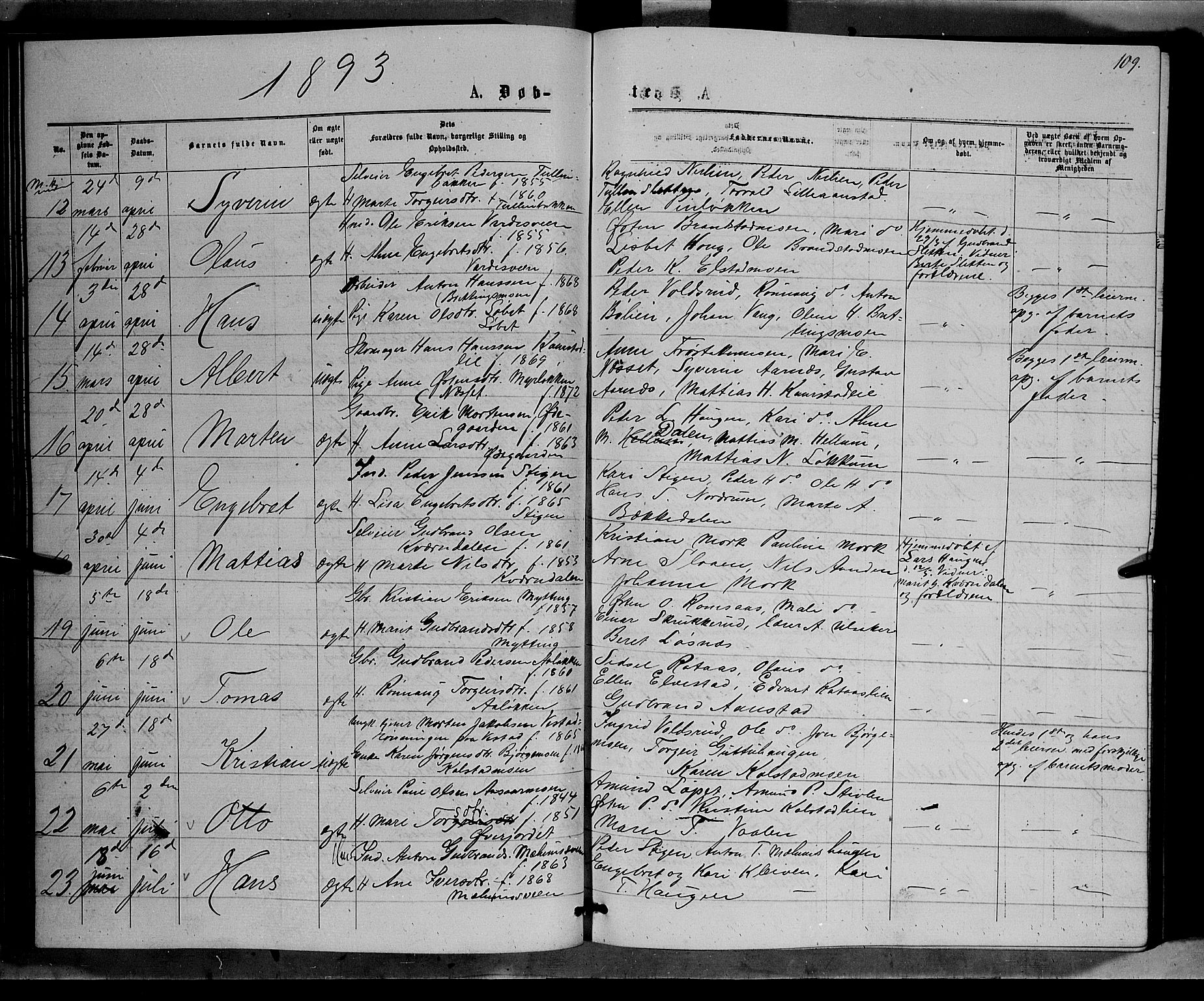Ringebu prestekontor, SAH/PREST-082/H/Ha/Hab/L0006: Parish register (copy) no. 6, 1880-1898, p. 109