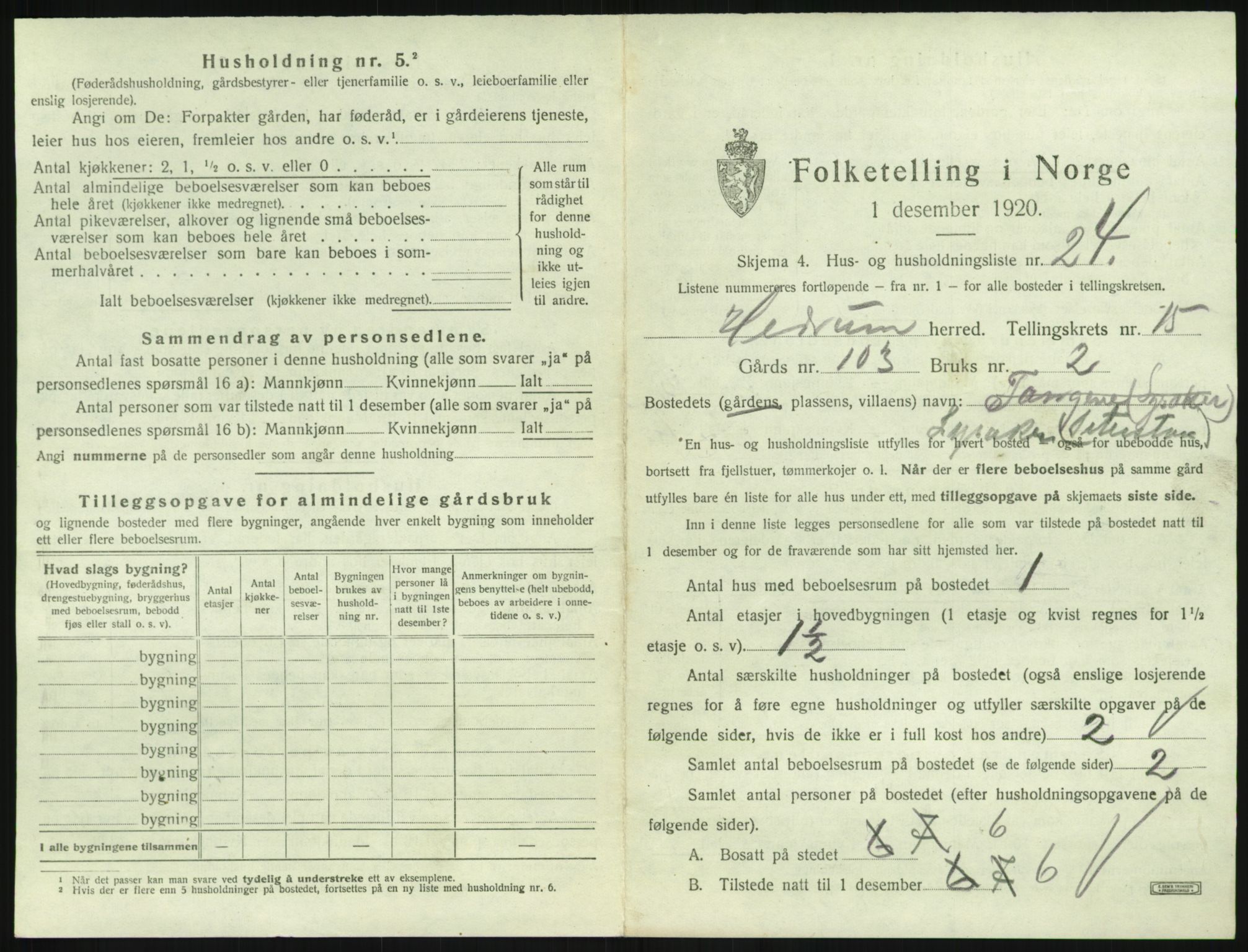 SAKO, 1920 census for Hedrum, 1920, p. 1459