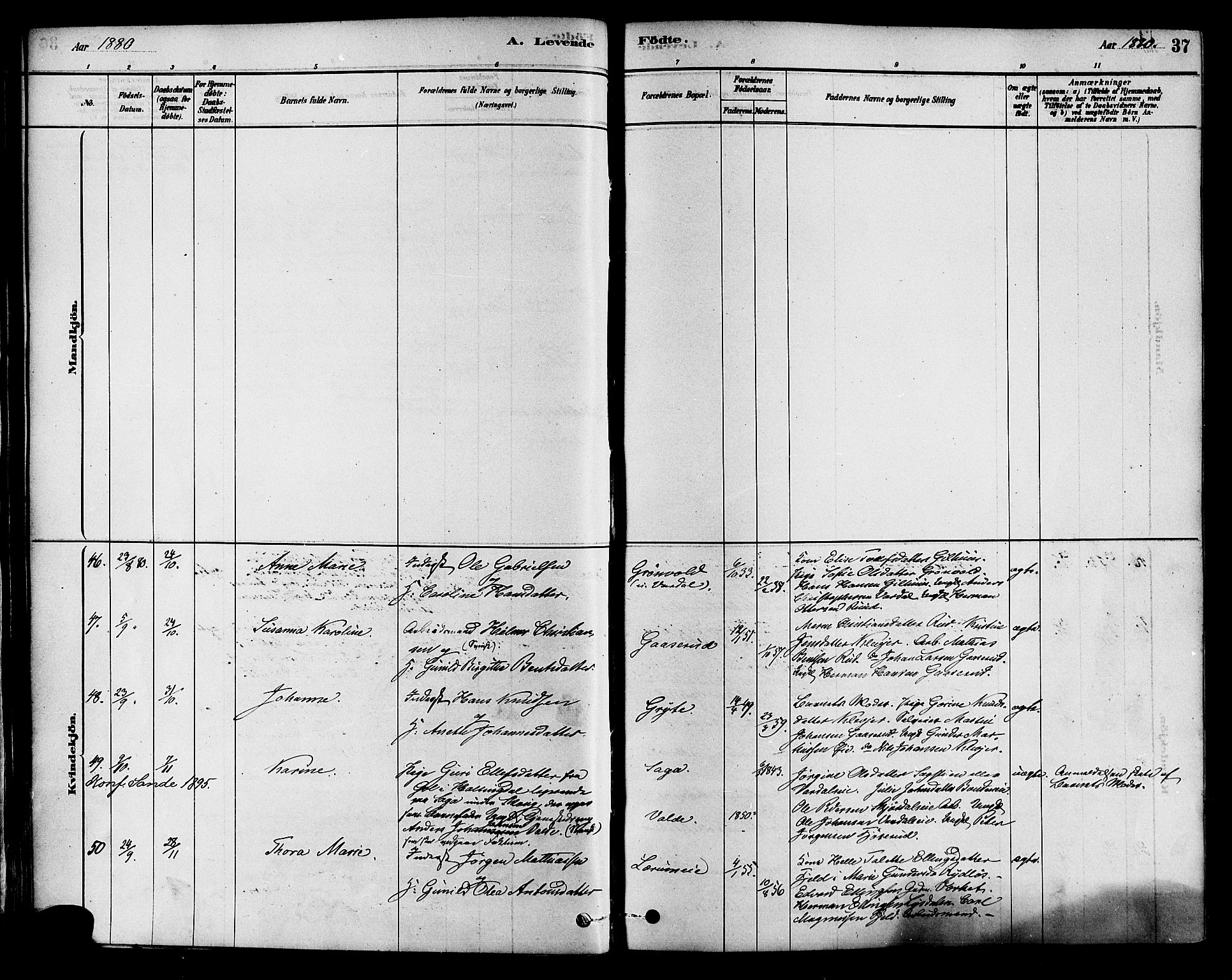 Sande Kirkebøker, AV/SAKO-A-53/F/Fa/L0006: Parish register (official) no. 6, 1878-1888, p. 37