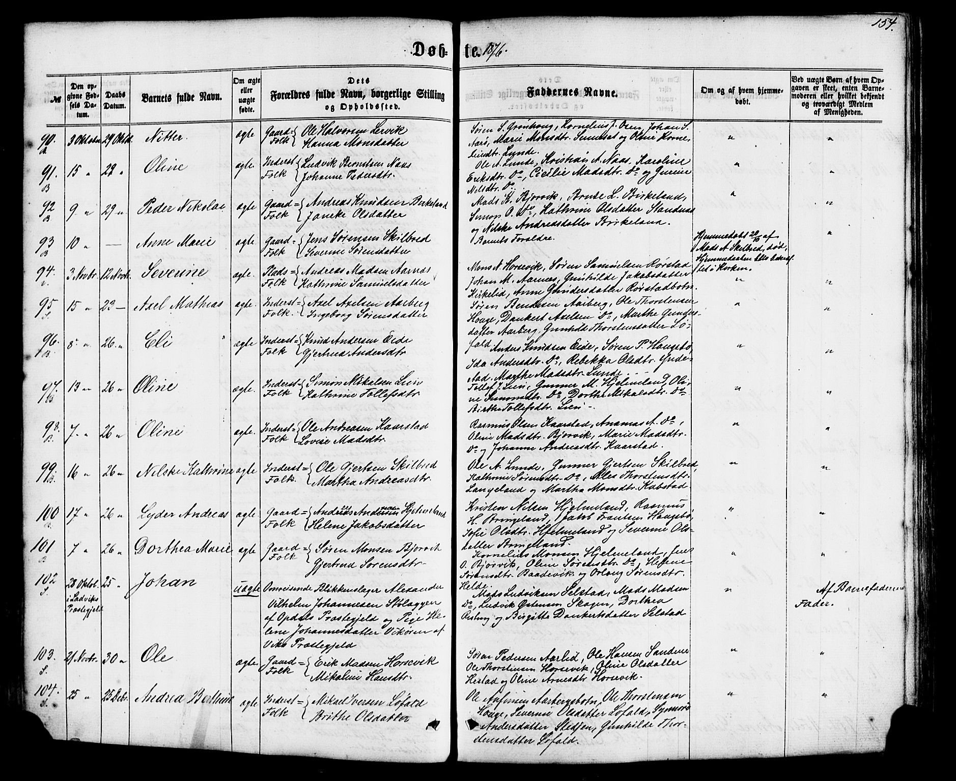 Gaular sokneprestembete, SAB/A-80001/H/Haa: Parish register (official) no. A 5, 1860-1881, p. 154