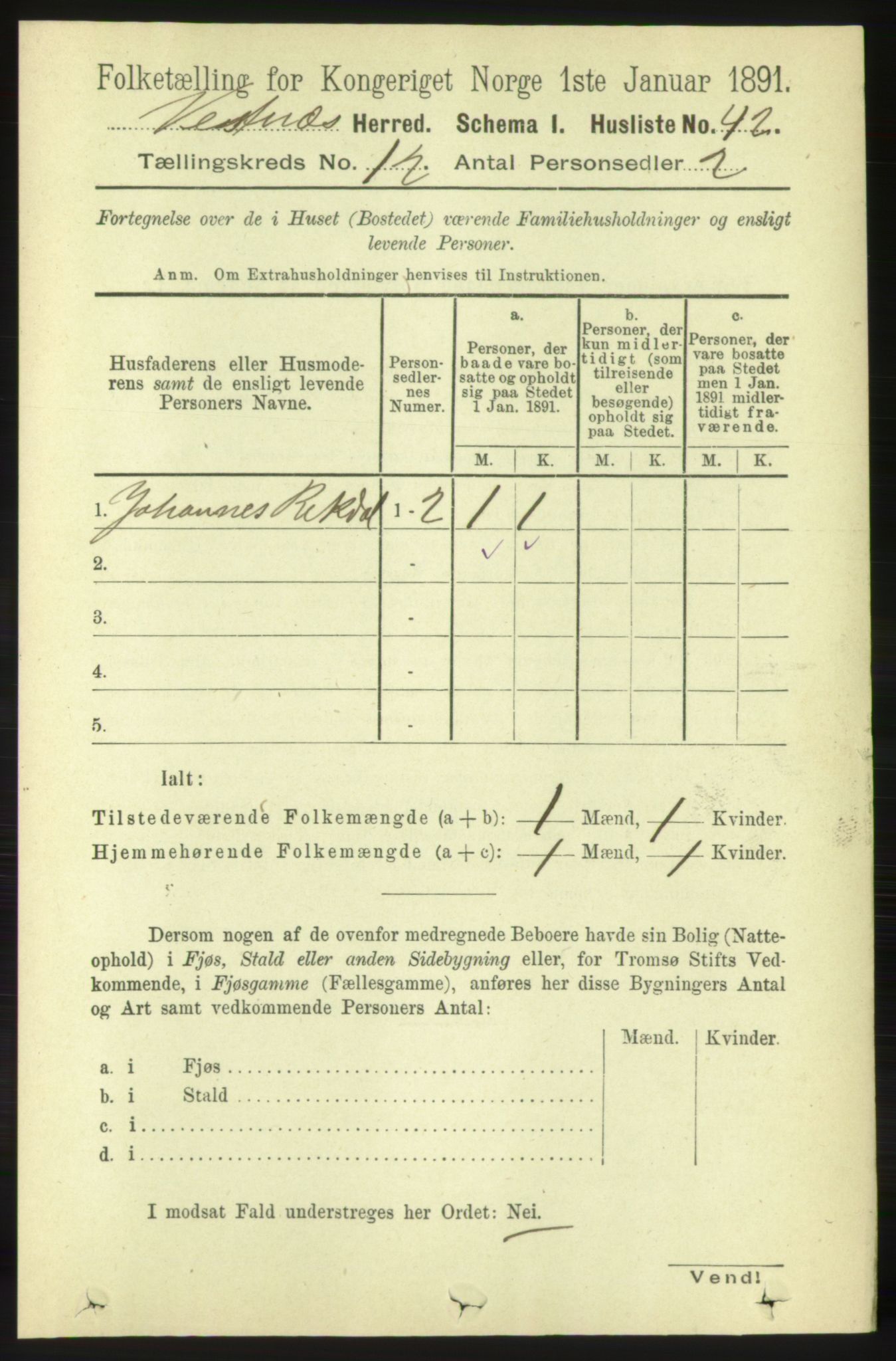 RA, 1891 census for 1535 Vestnes, 1891, p. 4410