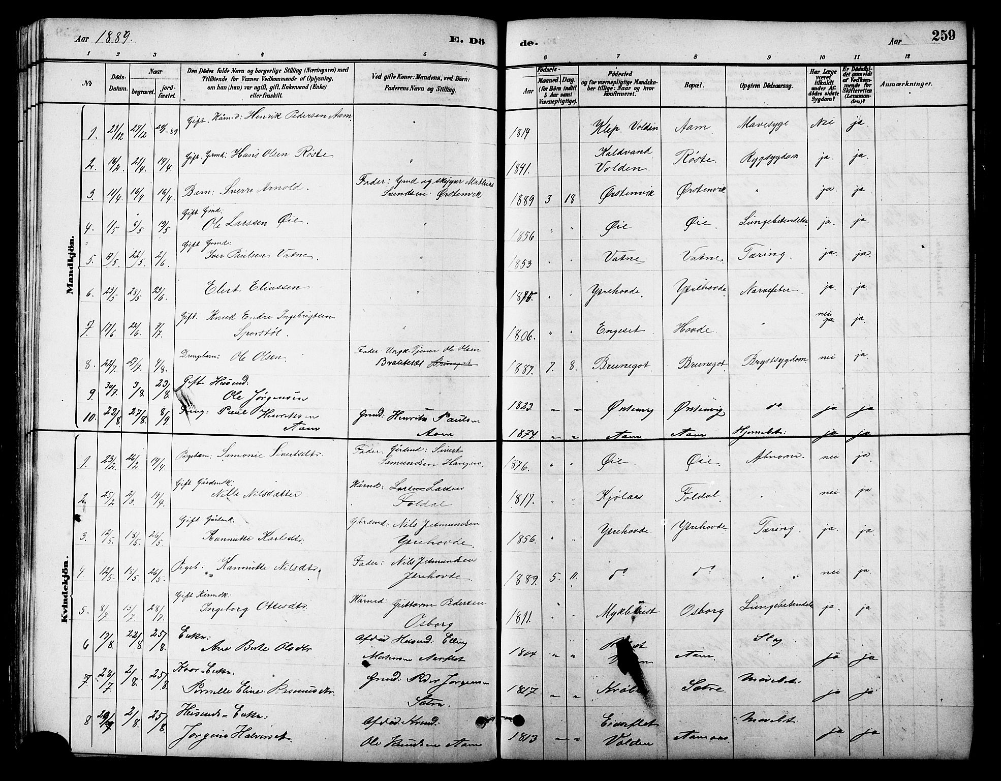 Ministerialprotokoller, klokkerbøker og fødselsregistre - Møre og Romsdal, AV/SAT-A-1454/513/L0189: Parish register (copy) no. 513C03, 1883-1904, p. 259