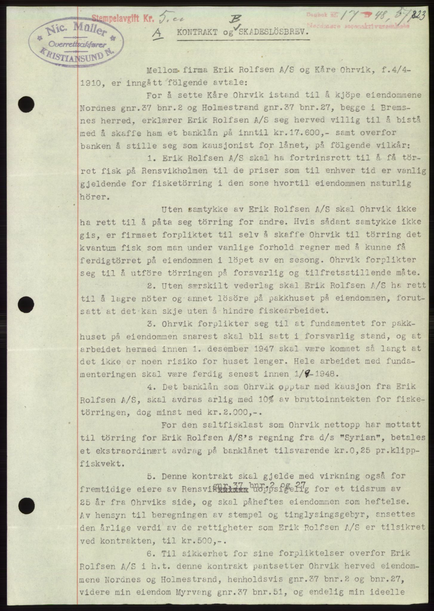 Nordmøre sorenskriveri, AV/SAT-A-4132/1/2/2Ca: Mortgage book no. B97, 1947-1948, Diary no: : 17/1948