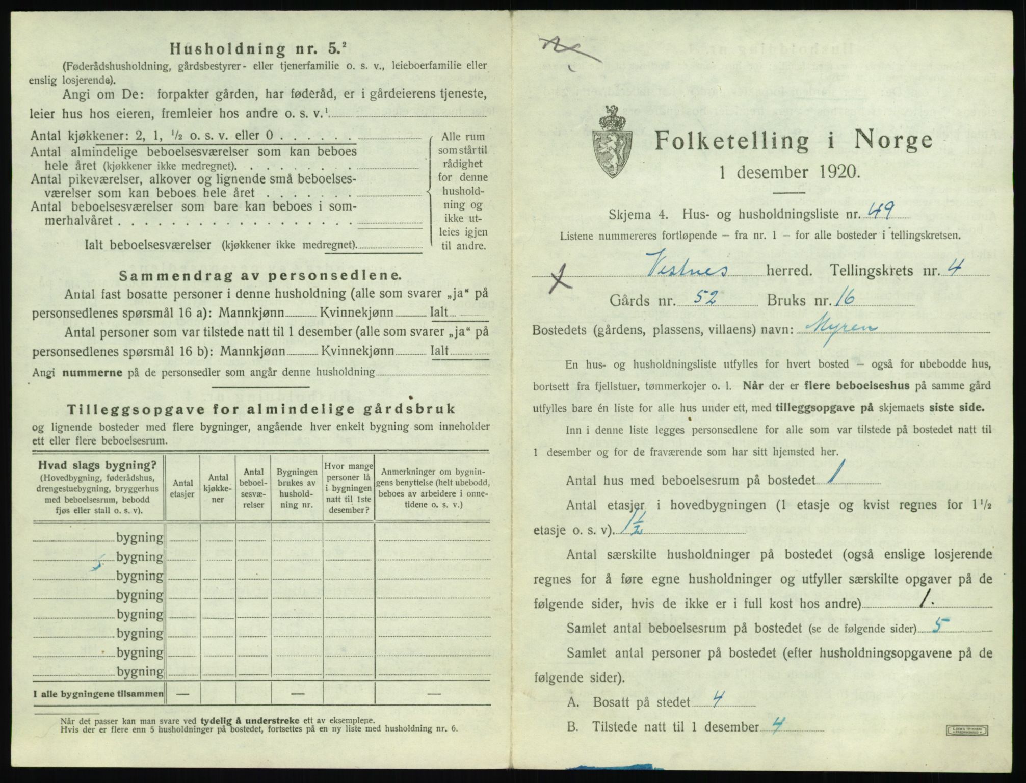 SAT, 1920 census for Vestnes, 1920, p. 563