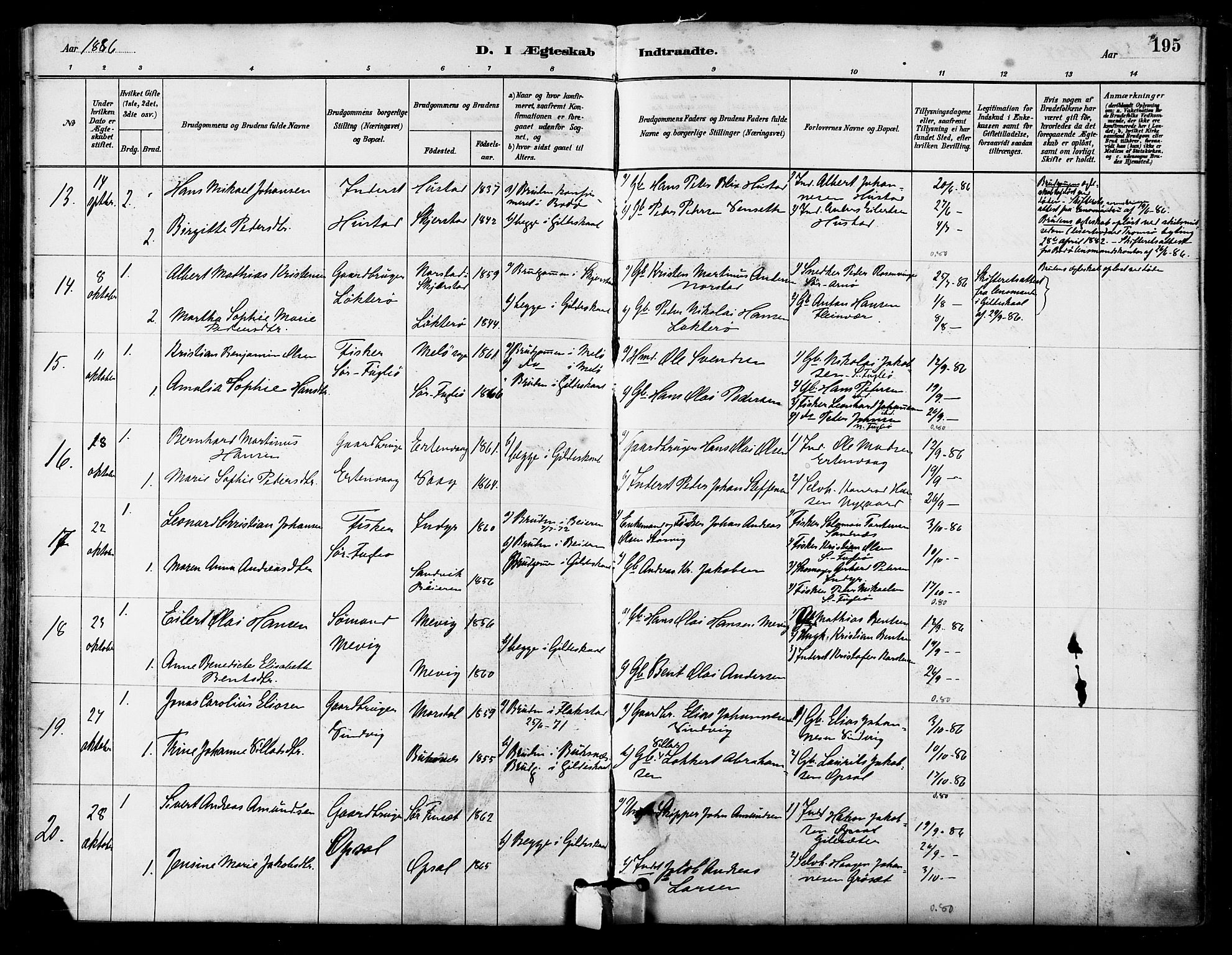 Ministerialprotokoller, klokkerbøker og fødselsregistre - Nordland, SAT/A-1459/805/L0099: Parish register (official) no. 805A06, 1880-1891, p. 195