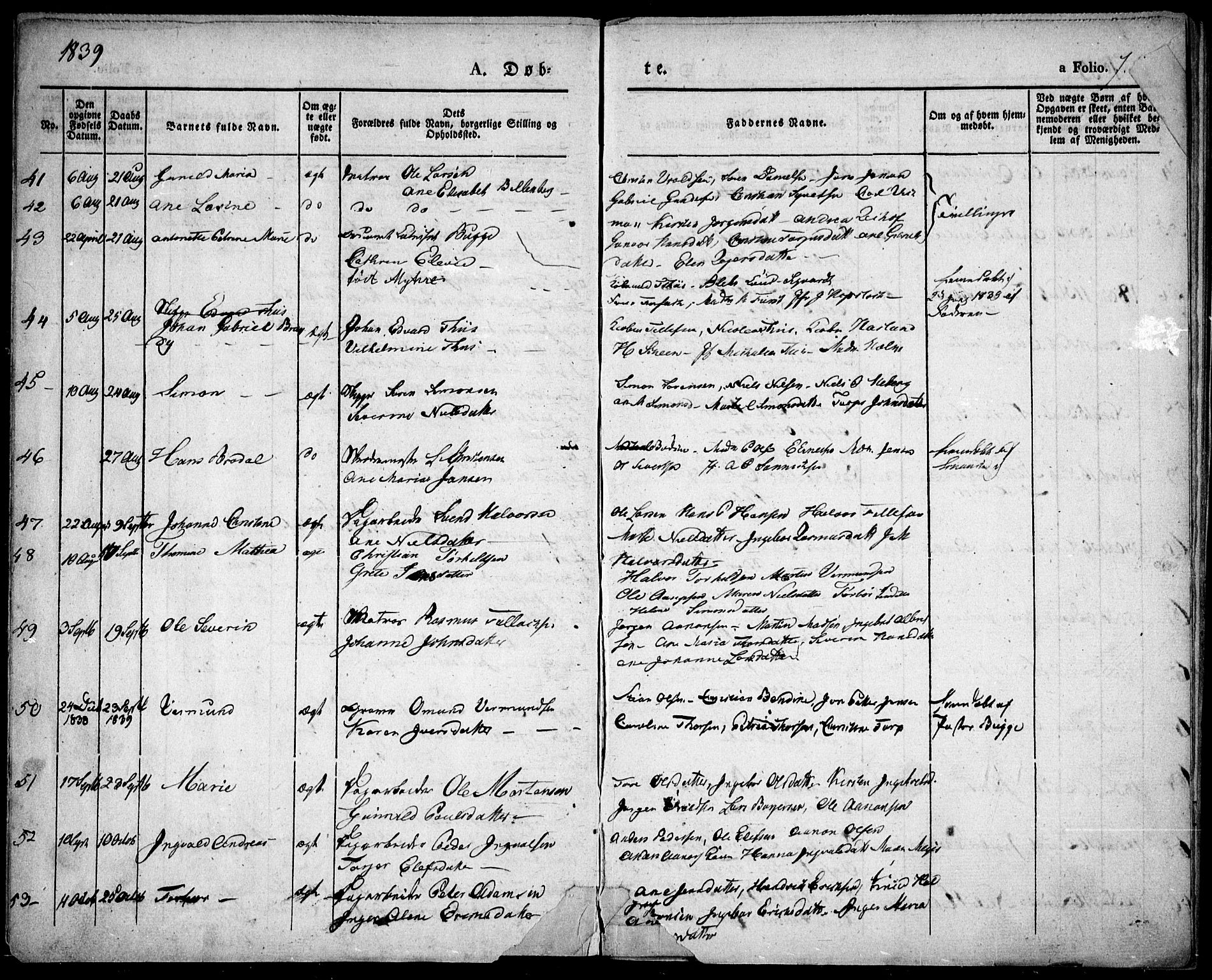 Risør sokneprestkontor, SAK/1111-0035/F/Fa/L0003: Parish register (official) no. A 3, 1838-1864, p. 7