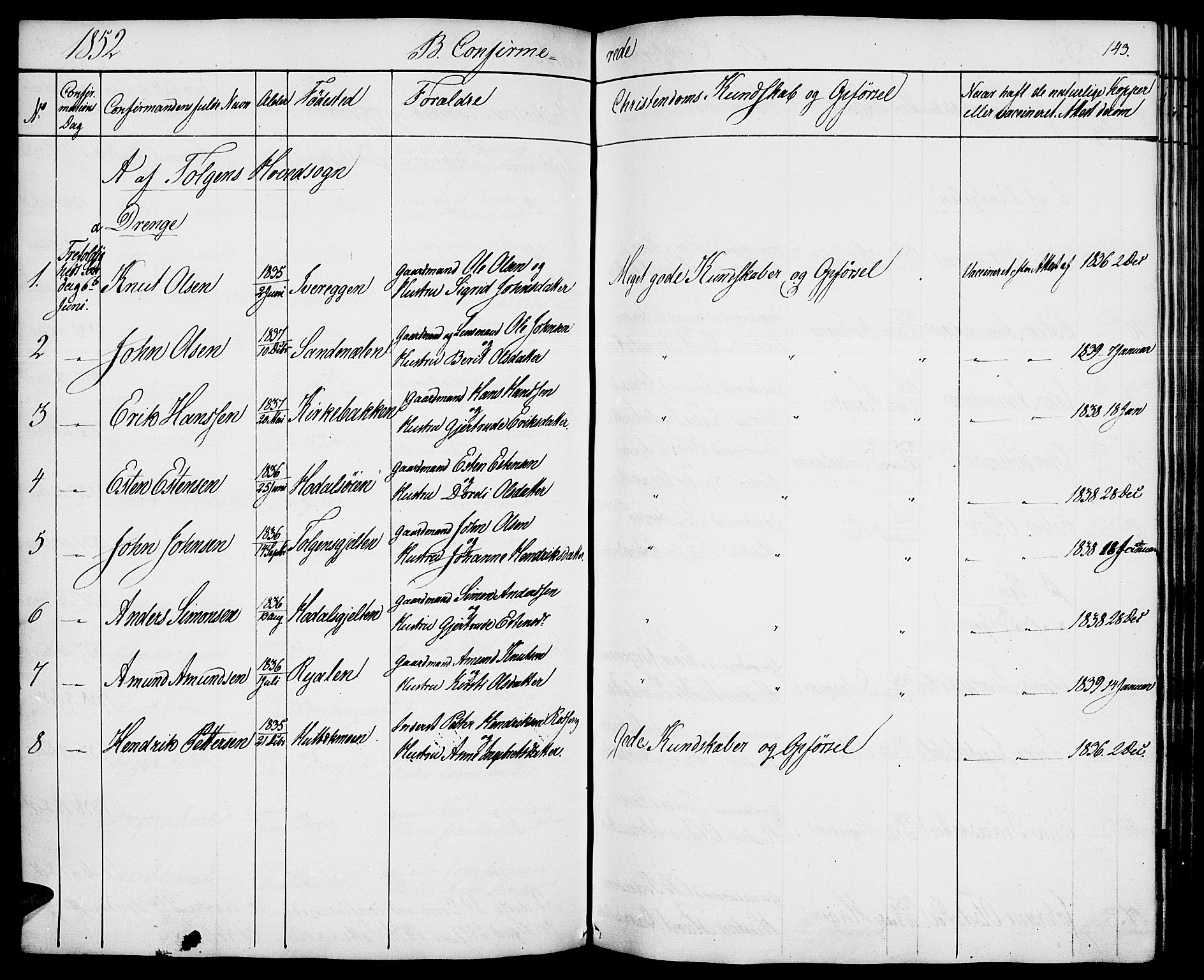 Tolga prestekontor, SAH/PREST-062/K/L0005: Parish register (official) no. 5, 1836-1852, p. 143